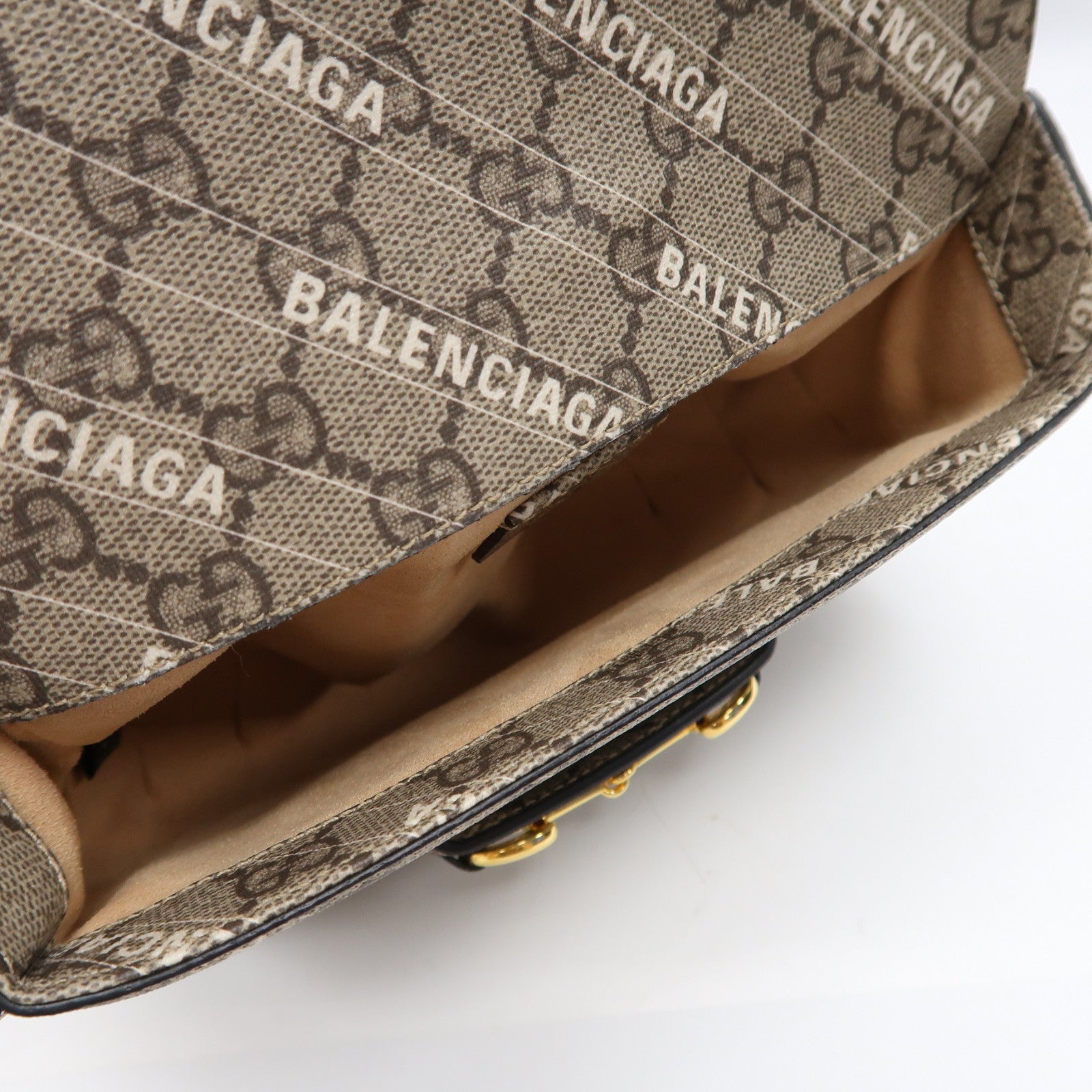 GUCCI 【激減優惠】塗層帆布Horsebit 1955 X Balenciaga金扣肩背袋啡色