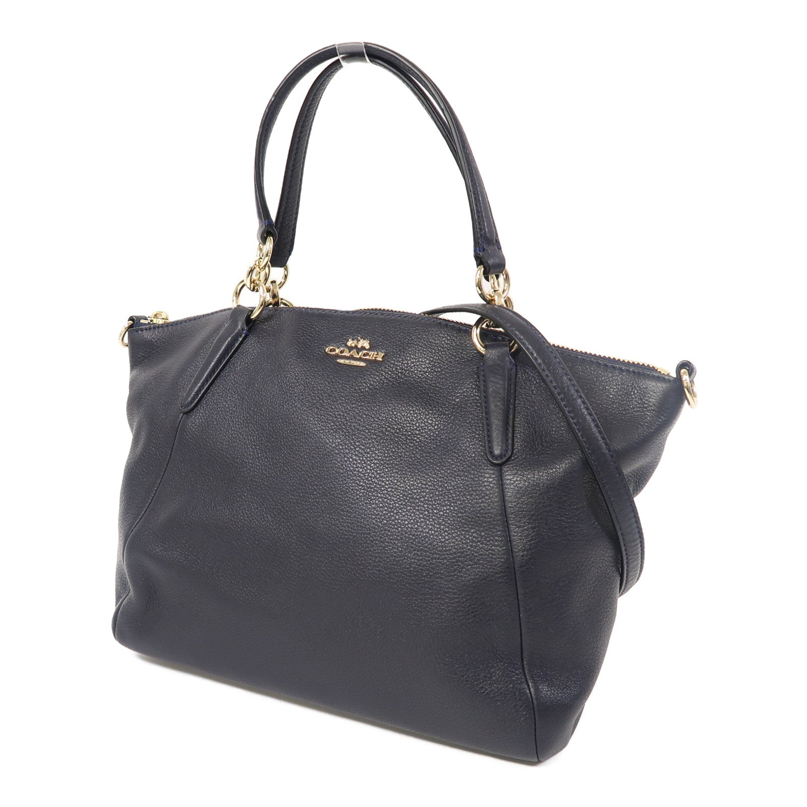 COACH 牛皮皮革Sholder Bag金扣手挽肩背兩用袋深藍色