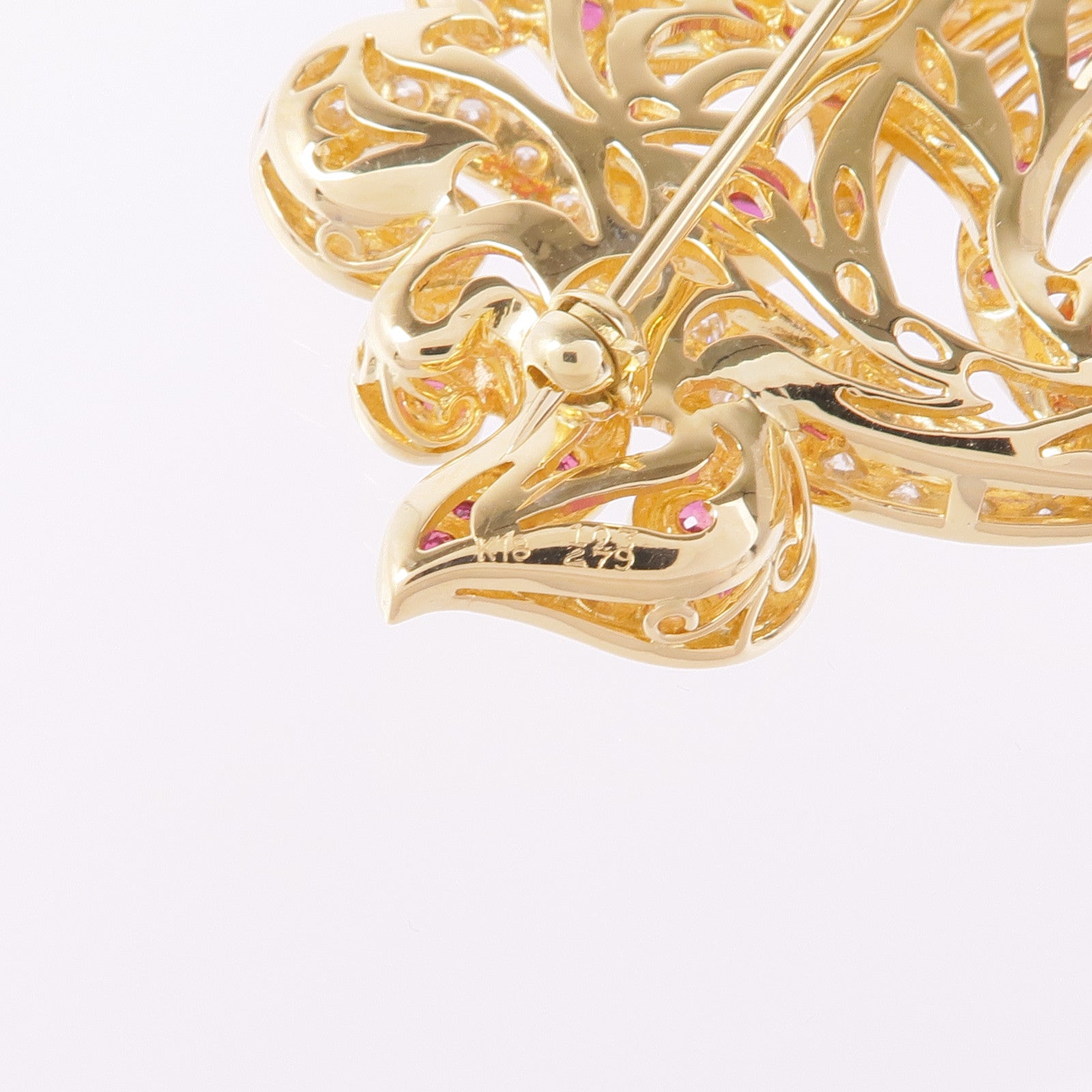 JEWELRY 18K黃金Ruby Diamond Brooch紅寶石/鑽石胸針