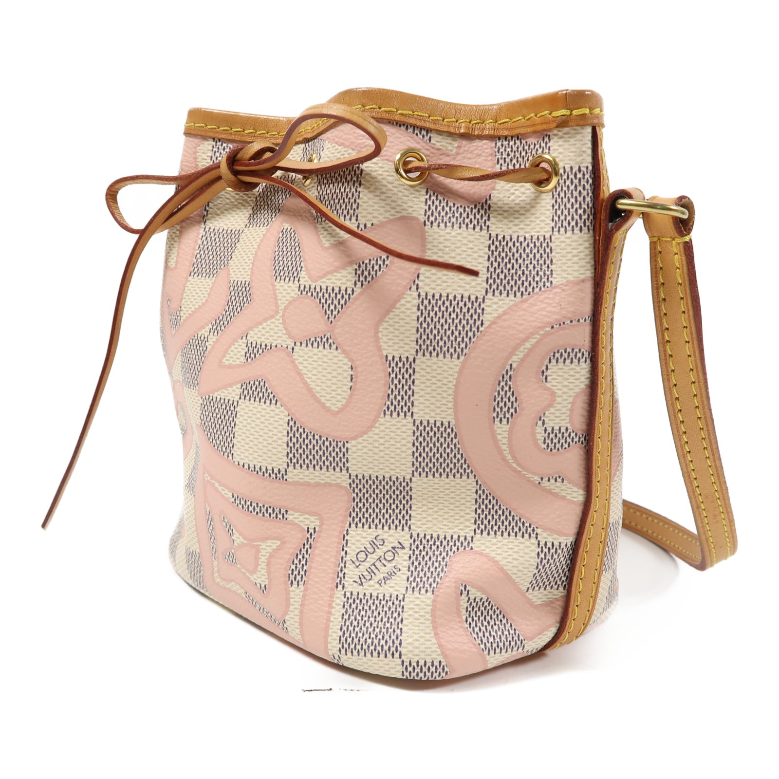 LOUIS VUITTON 【激減優惠】Damier Nano Noe金扣肩背袋白色/粉紅色