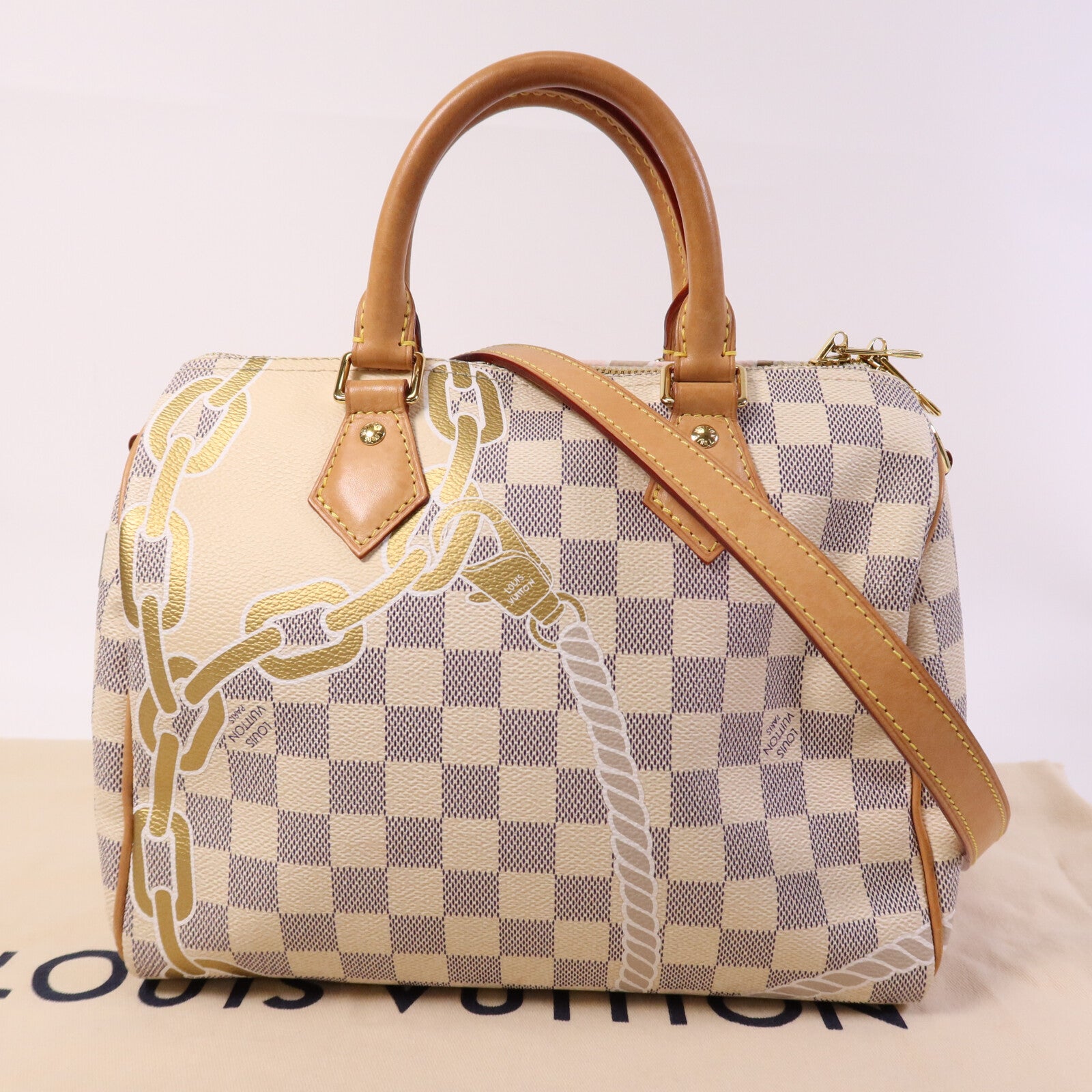 LOUIS VUITTON Damier Azur Speedy Boudouliere 25金扣手挽肩背兩用袋