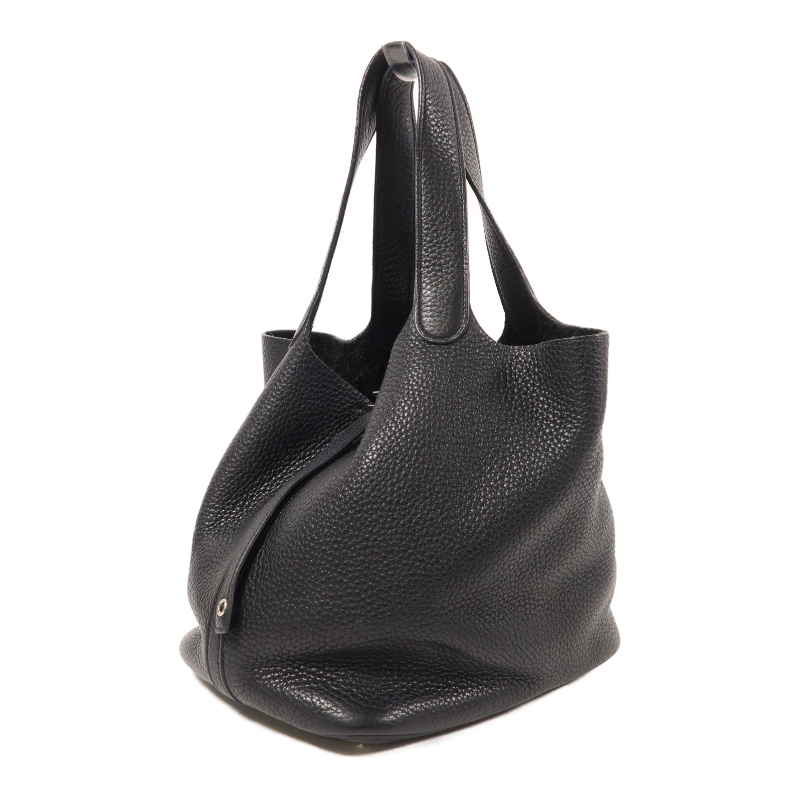 HERMES Clemence皮革Picotin MM銀扣手挽袋89 Noir