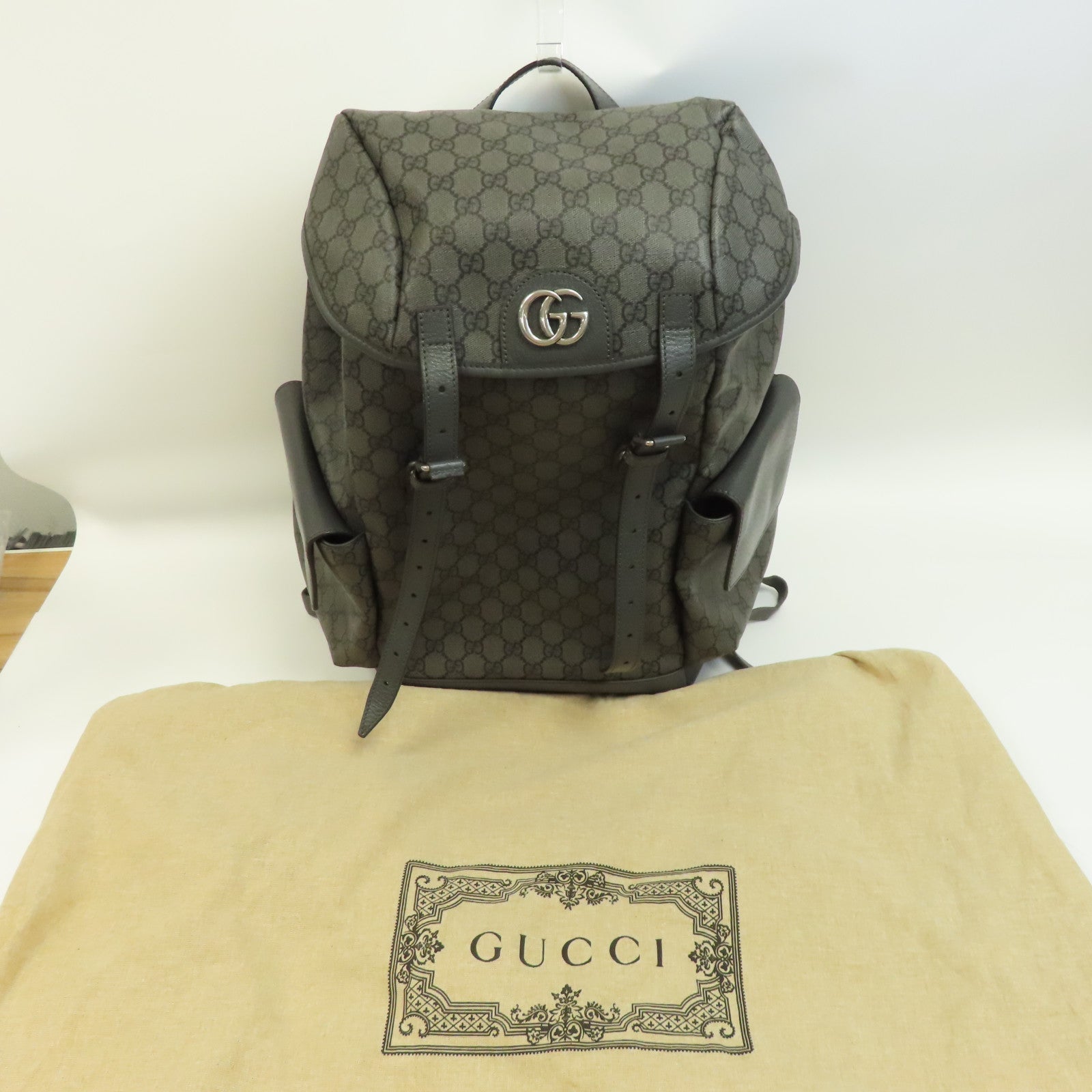 GUCCI GG塗層帆布Ophidia Medium Backpack銀扣背包啡色