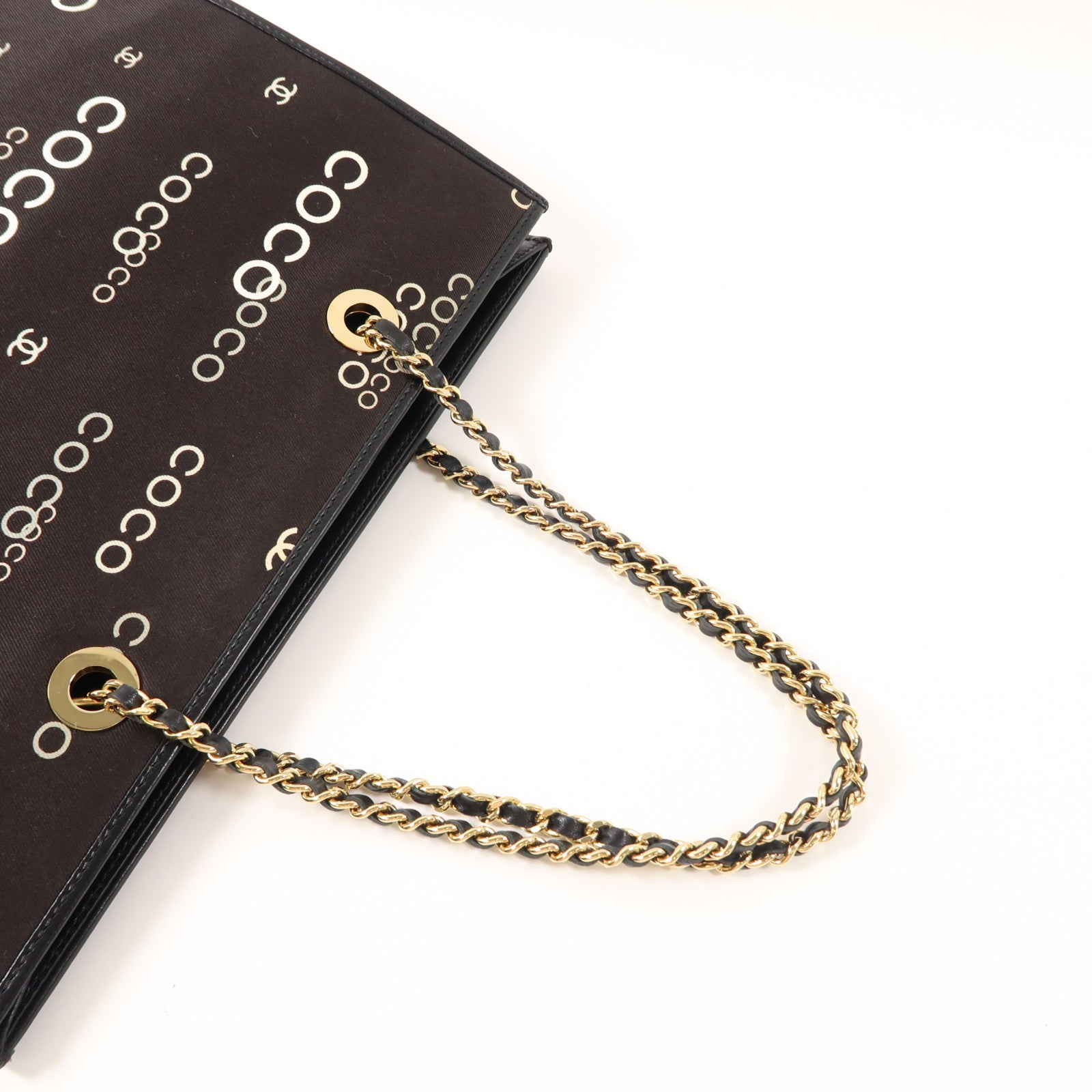 CHANEL 帆布Totebag金扣鏈帶手挽袋黑色