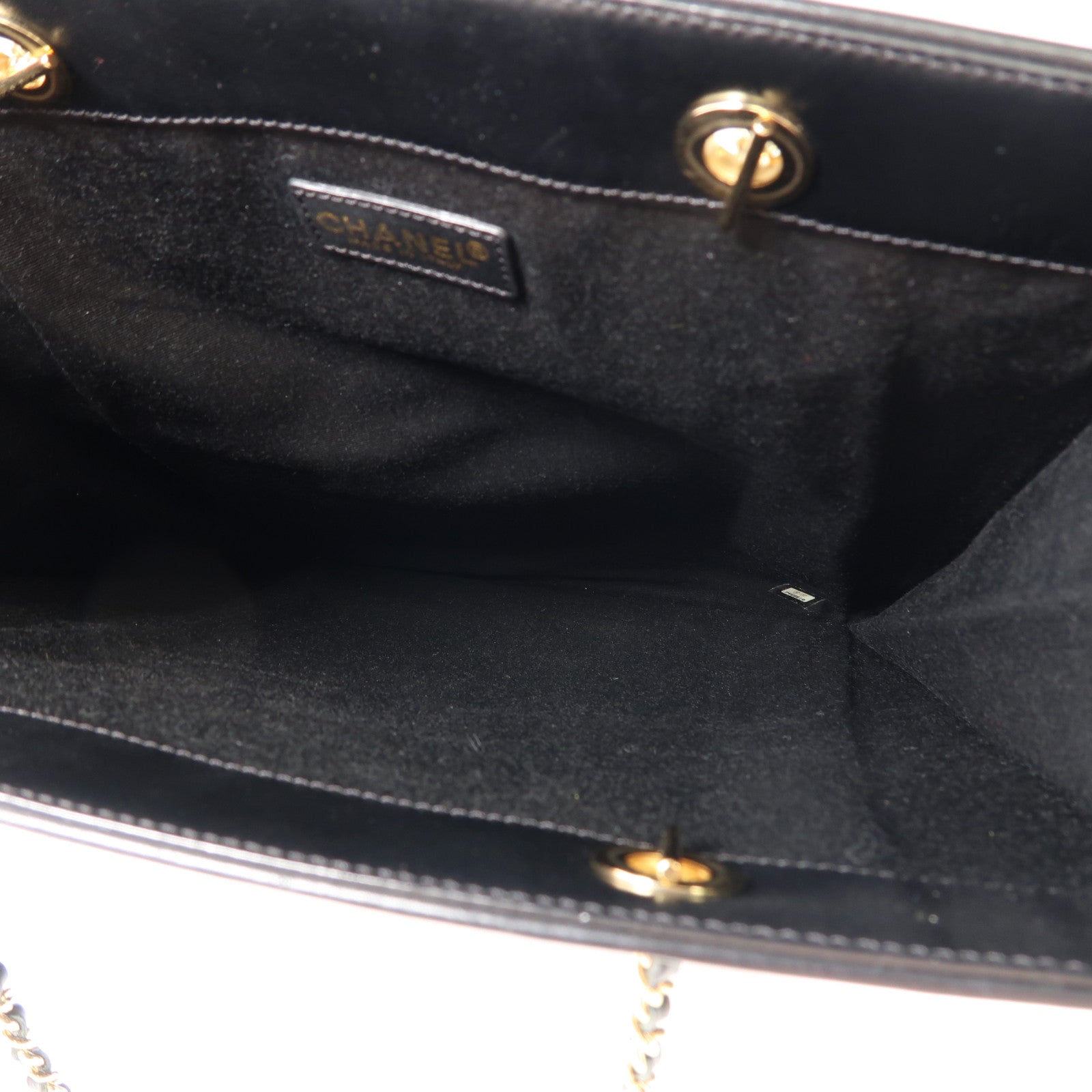 CHANEL 帆布Totebag金扣鏈帶手挽袋黑色
