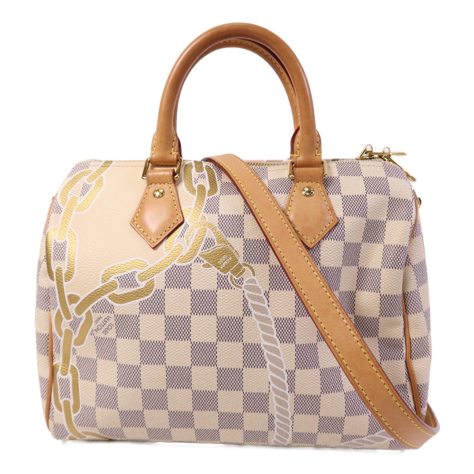 LOUIS VUITTON Damier Azur Speedy Boudouliere 25金扣手挽肩背兩用袋