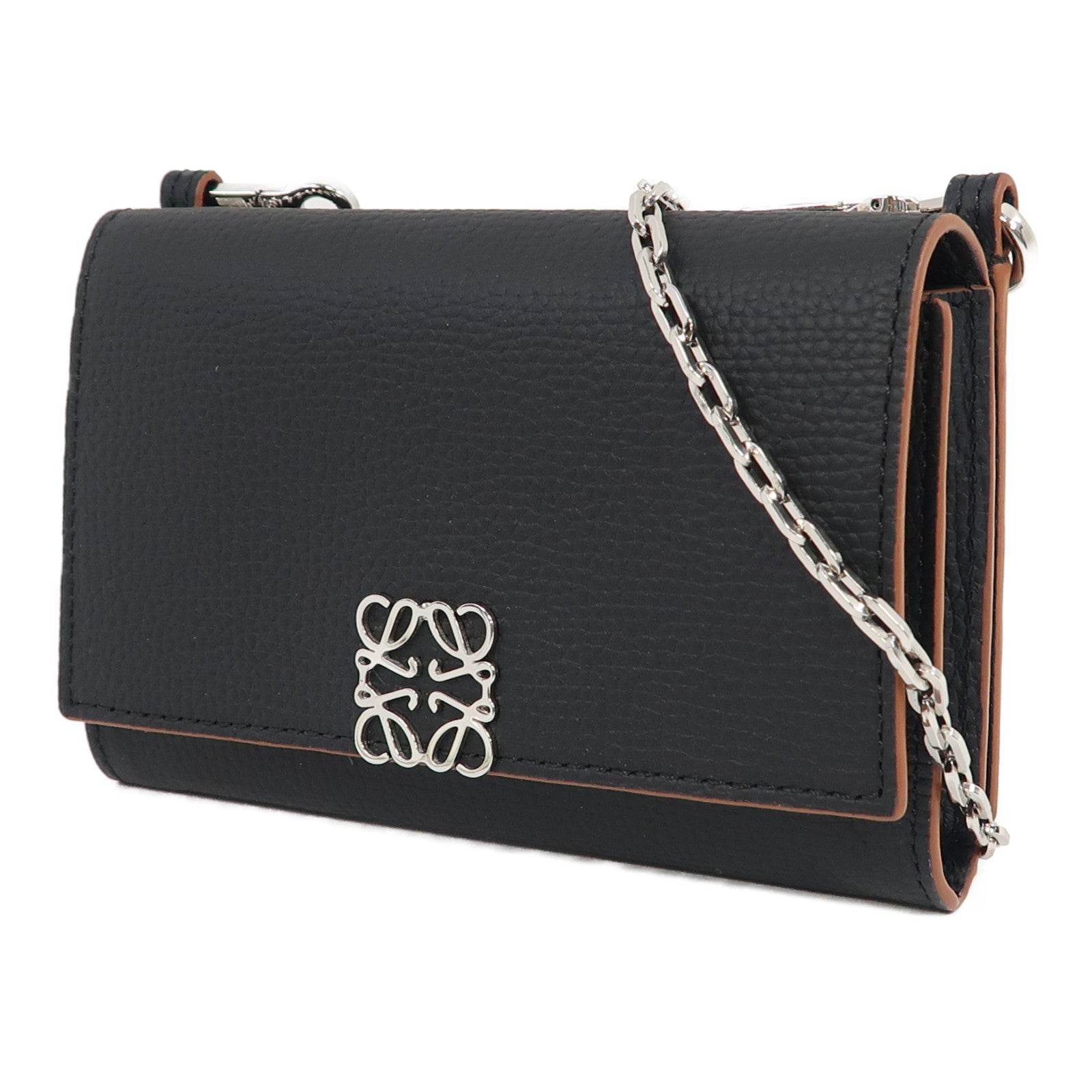 LOEWE 牛皮皮革Anagram WOC銀扣鏈帶肩背袋黑色