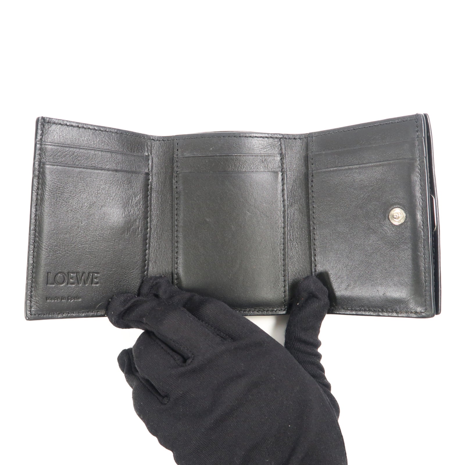 LOEWE SHW Anagram Trifold Wallet C821TR2X16 Calfskin Leather Black
