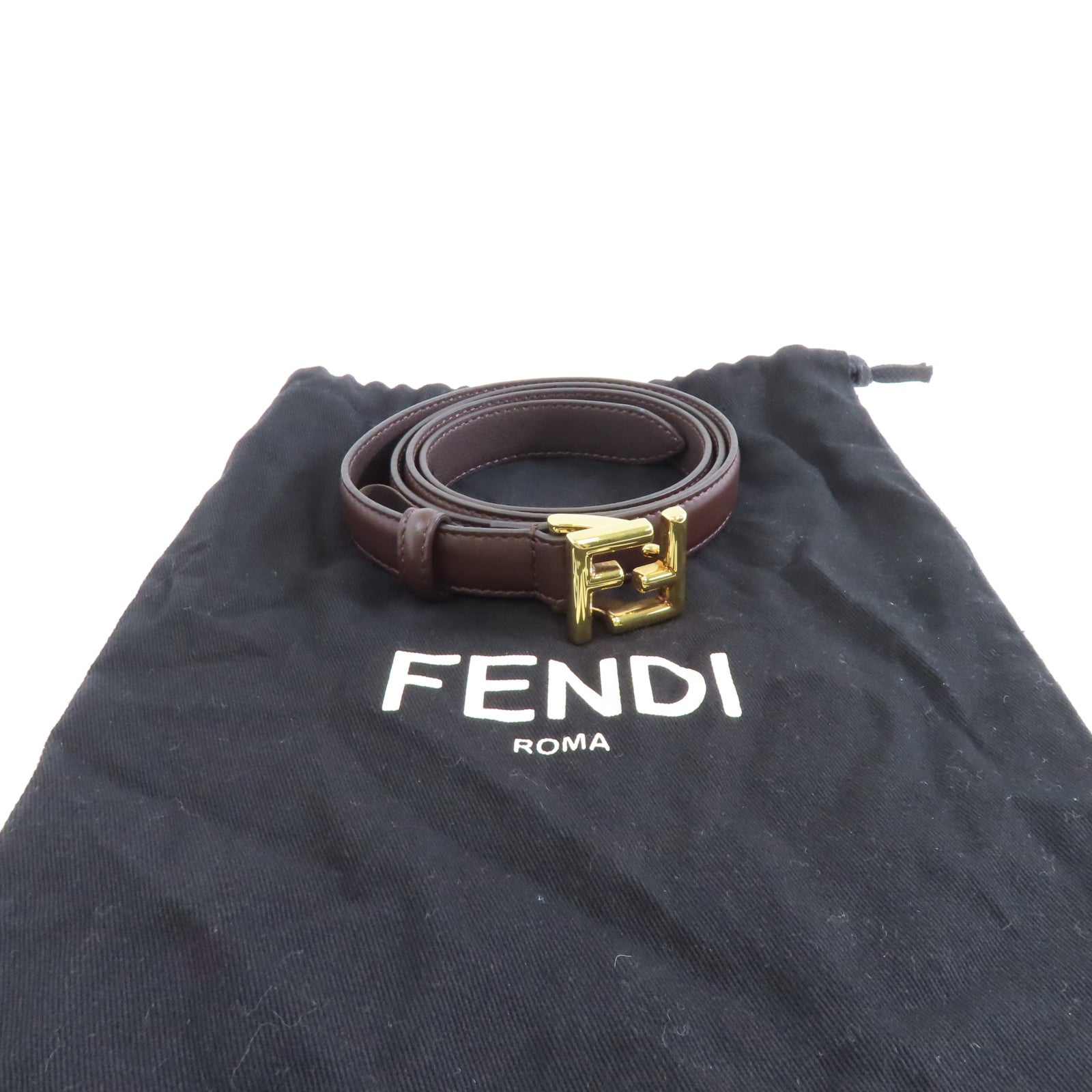 FENDI 牛皮皮革Belt 95cm金扣皮帶棕色