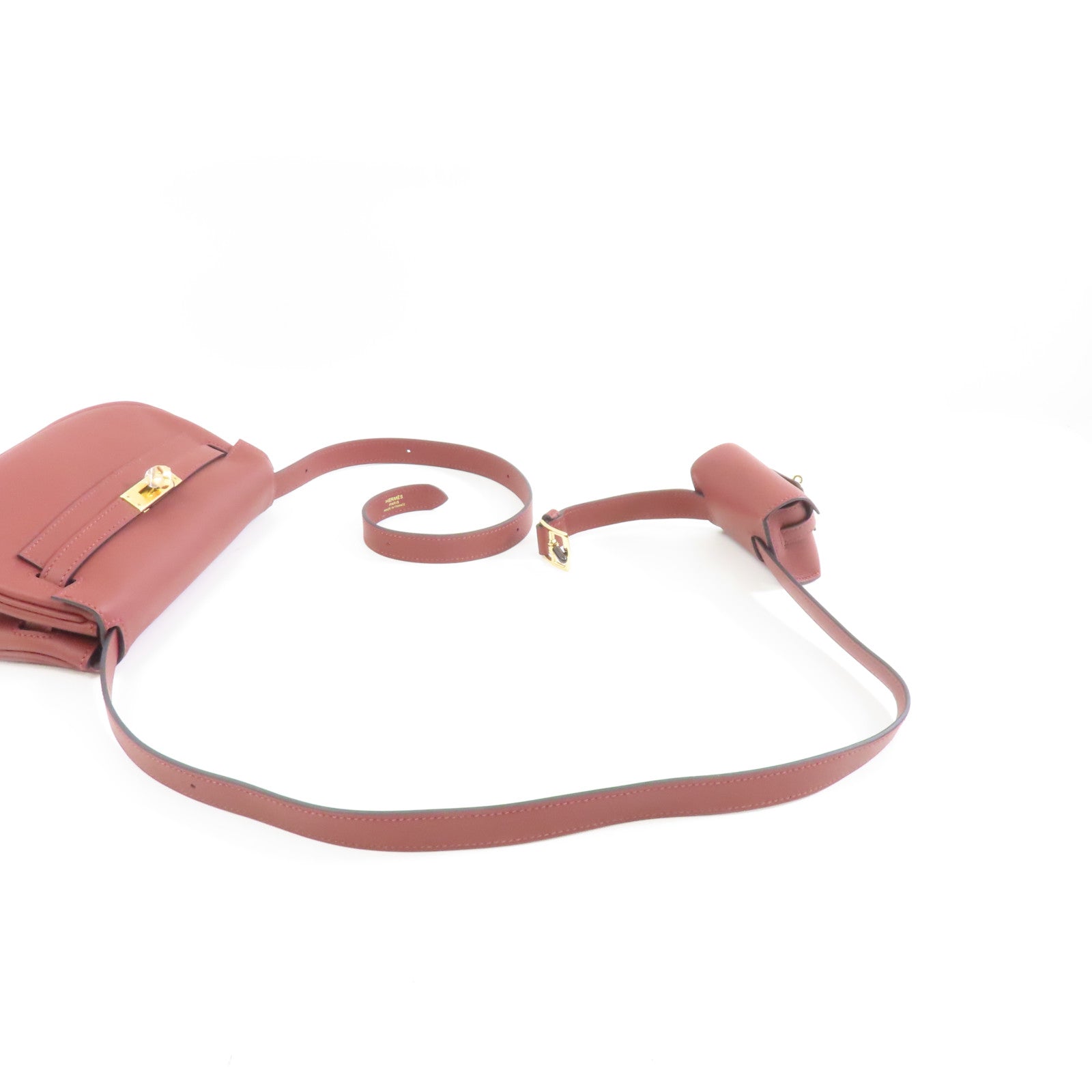 HERMES 【激減優惠】Swift皮革Kelly Moove金扣肩背袋Rouge/棕色