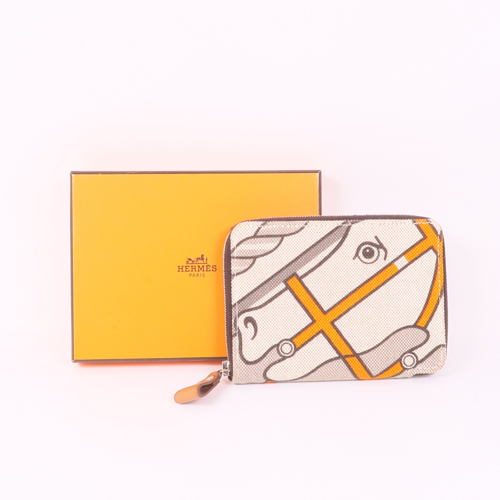 HERMES 帆布Quadrige Azap Wallet銀扣錢包Orange/Beige