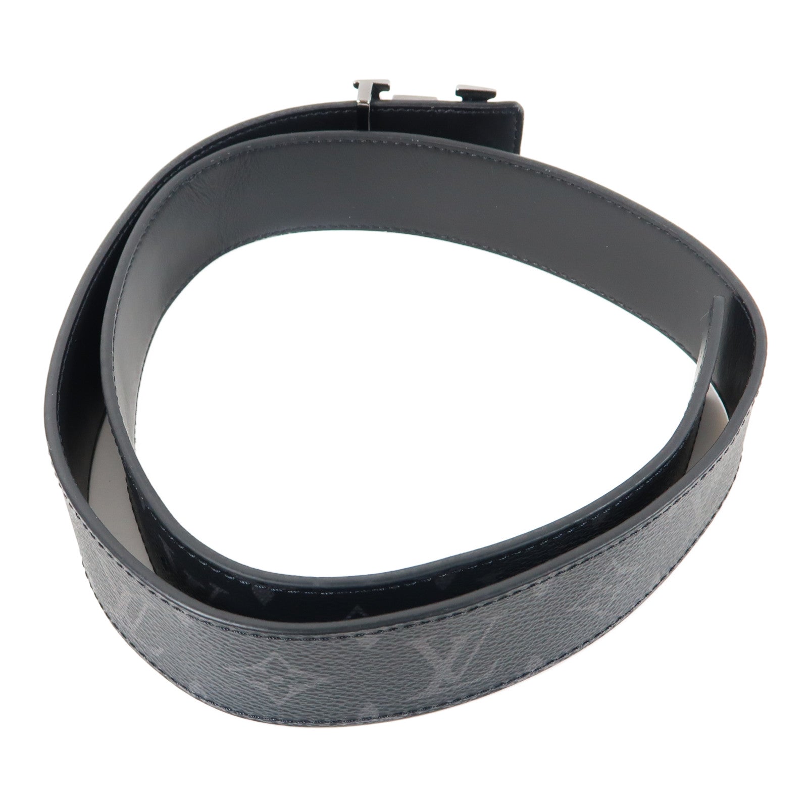 LOUIS VUITTON Monogram Eclipse Initiales 40MM Reversible Belt銀扣皮帶