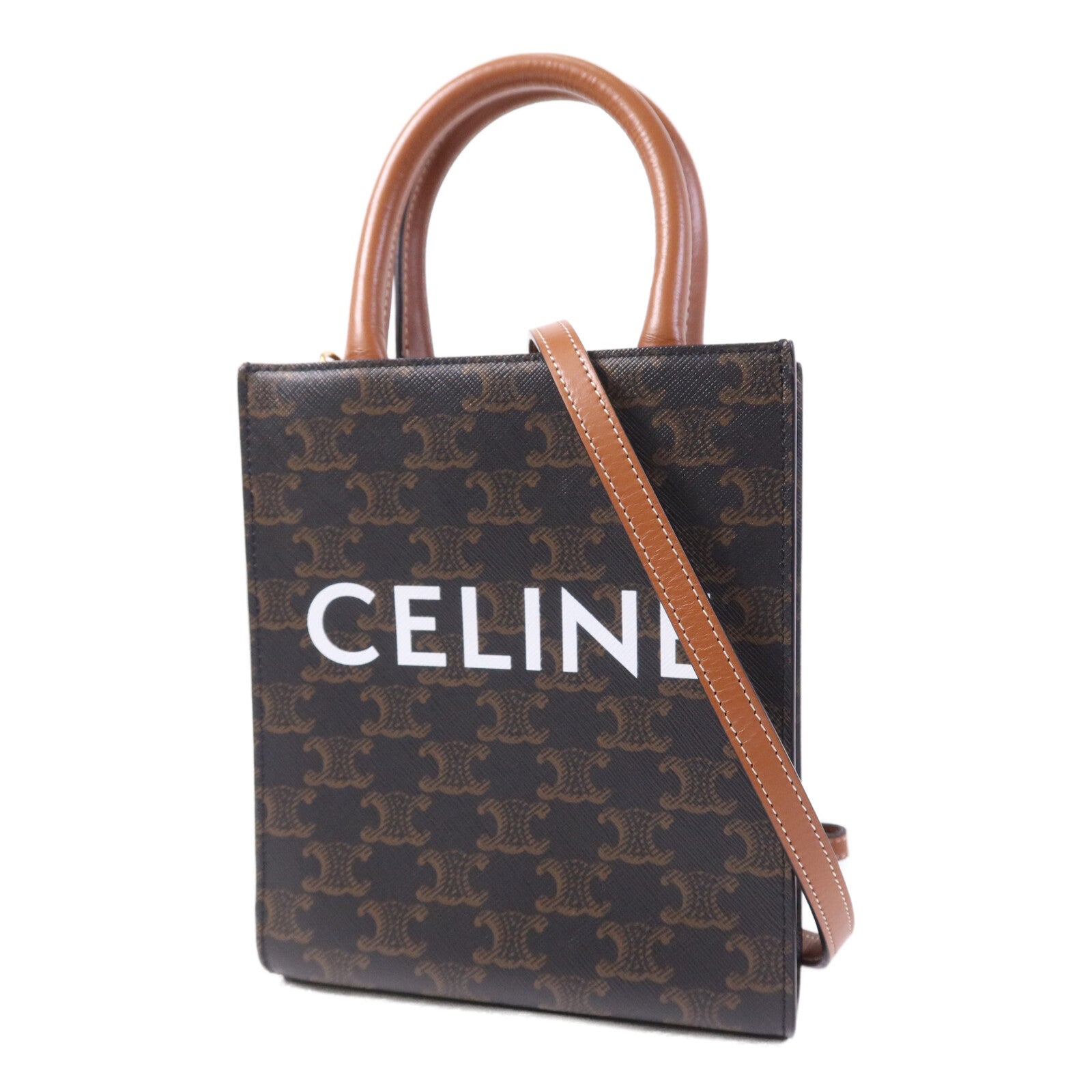 CELINE 塗層帆布Mini Triomphe Cabas Vertical金扣手挽肩背兩用袋