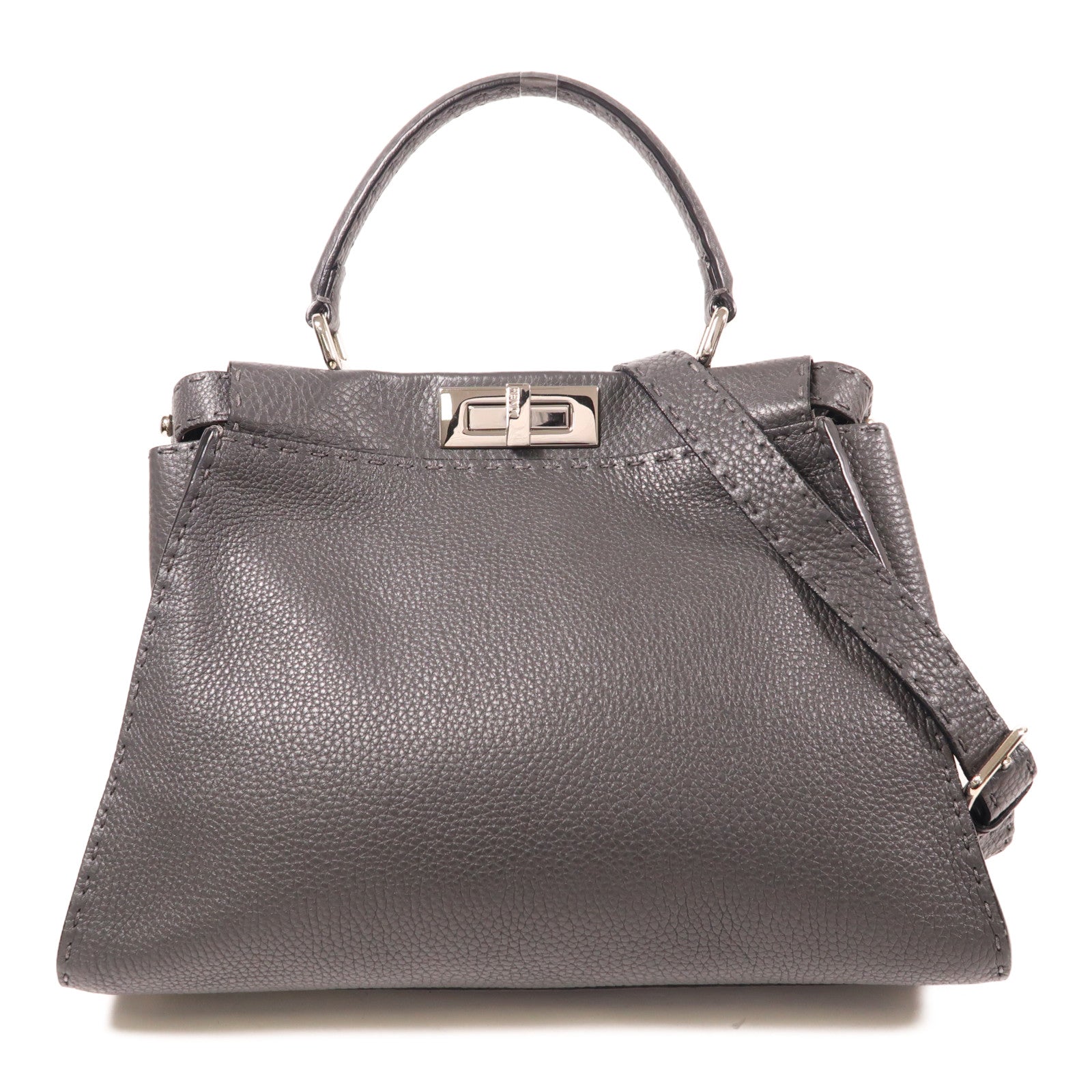 FENDI 牛皮皮革Peekaboo銀扣手挽肩背兩用袋