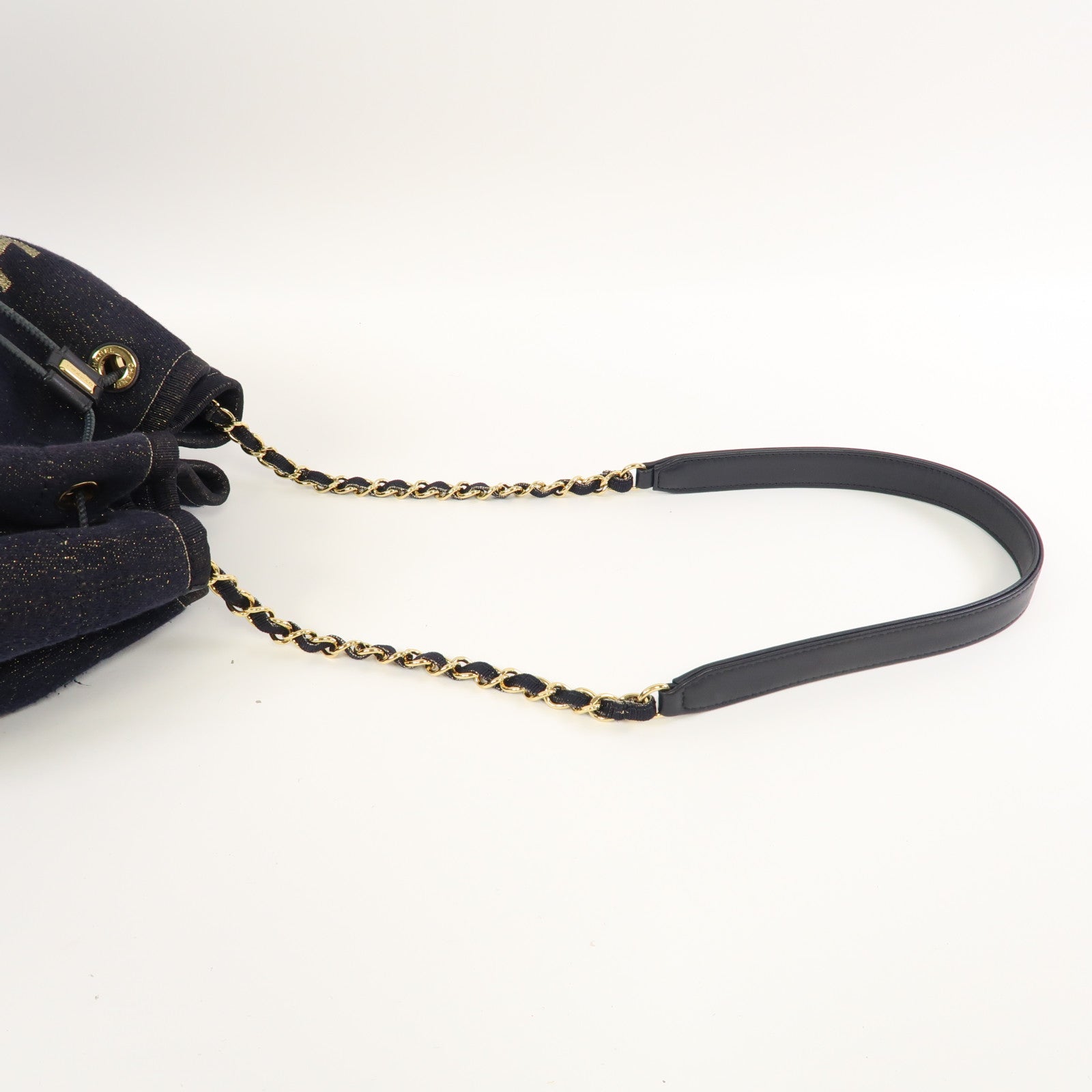 CHANEL 【清倉大減價】棉質Bucket Bag金扣鏈帶肩背袋深藍色