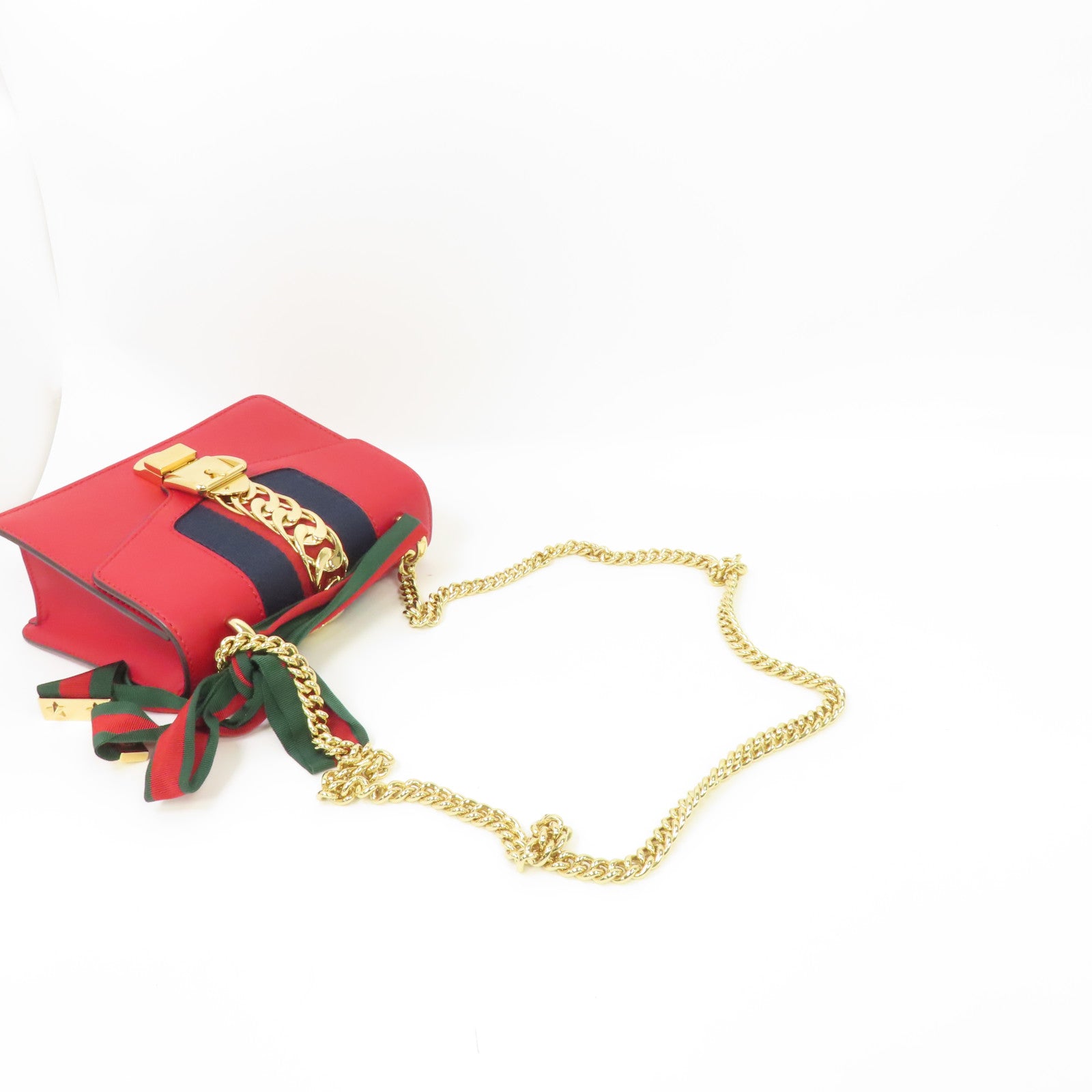 GUCCI 【激減優惠】牛皮皮革Sylvie金扣肩背袋紅色