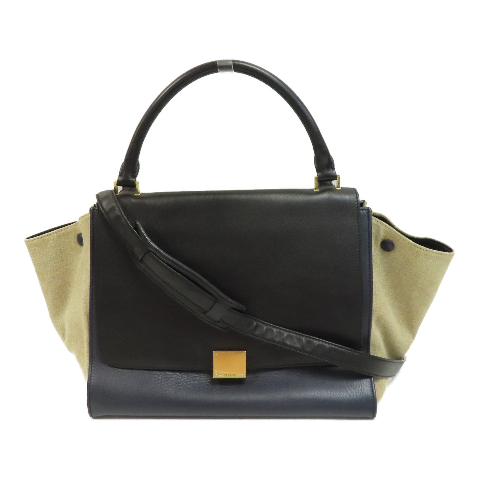 CELINE 【激減優惠】牛皮皮革Trapeze金扣手挽肩背兩用袋深藍色/米色
