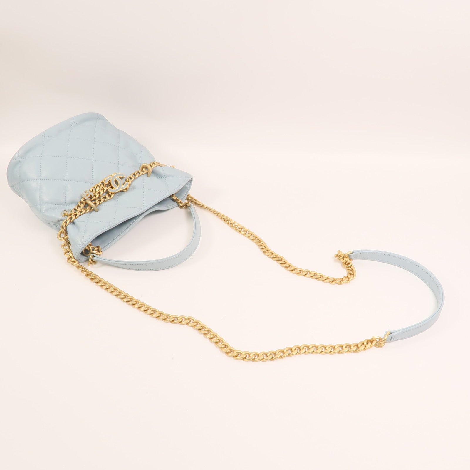 CHANEL 羊皮皮革Bucket Bag金扣鏈帶手挽肩背兩用袋