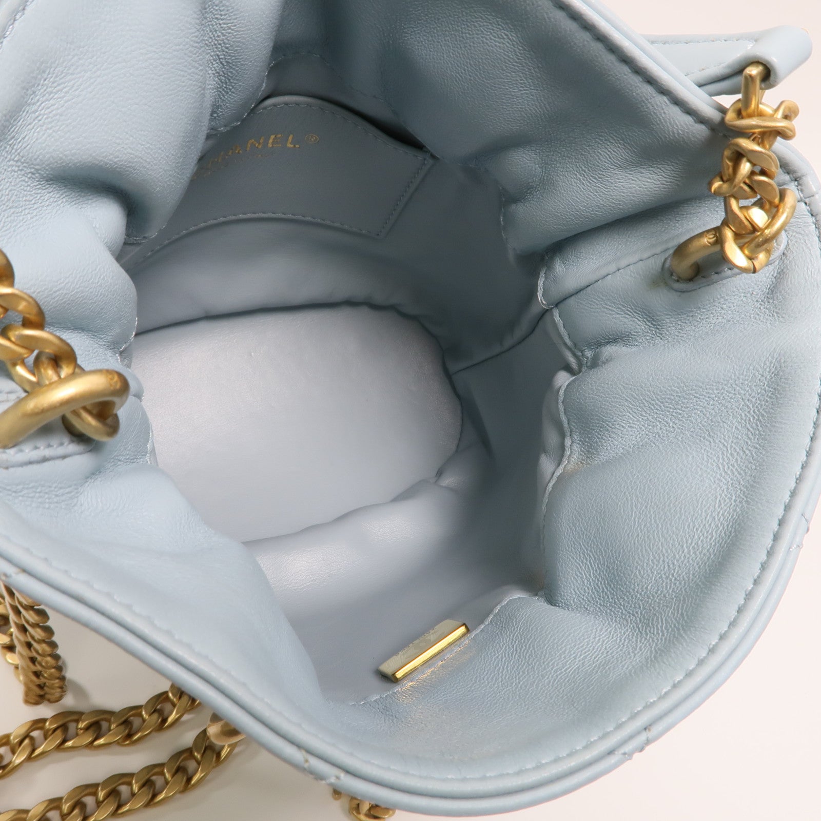 CHANEL 羊皮皮革Bucket Bag金扣鏈帶手挽肩背兩用袋