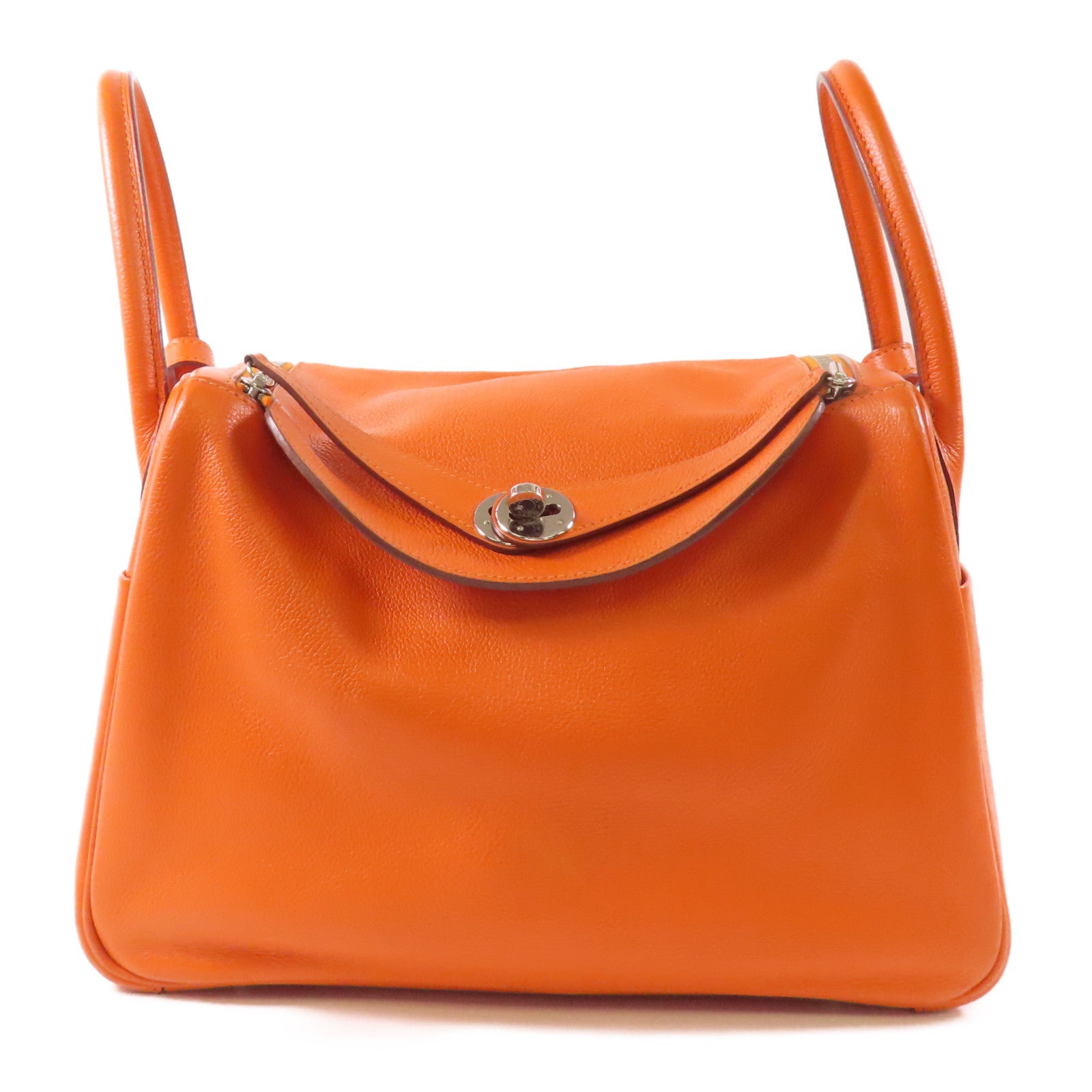 HERMES PHW Lindy 30 2 Way Bag Evercolor Leather 8V Orange Poppy