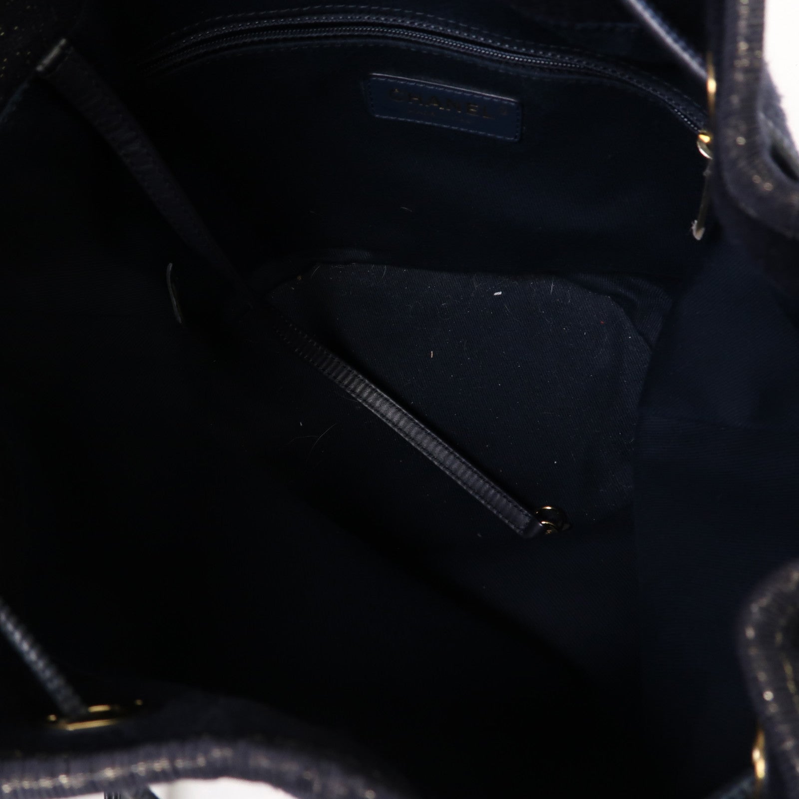 CHANEL 【清倉大減價】棉質Bucket Bag金扣鏈帶肩背袋深藍色