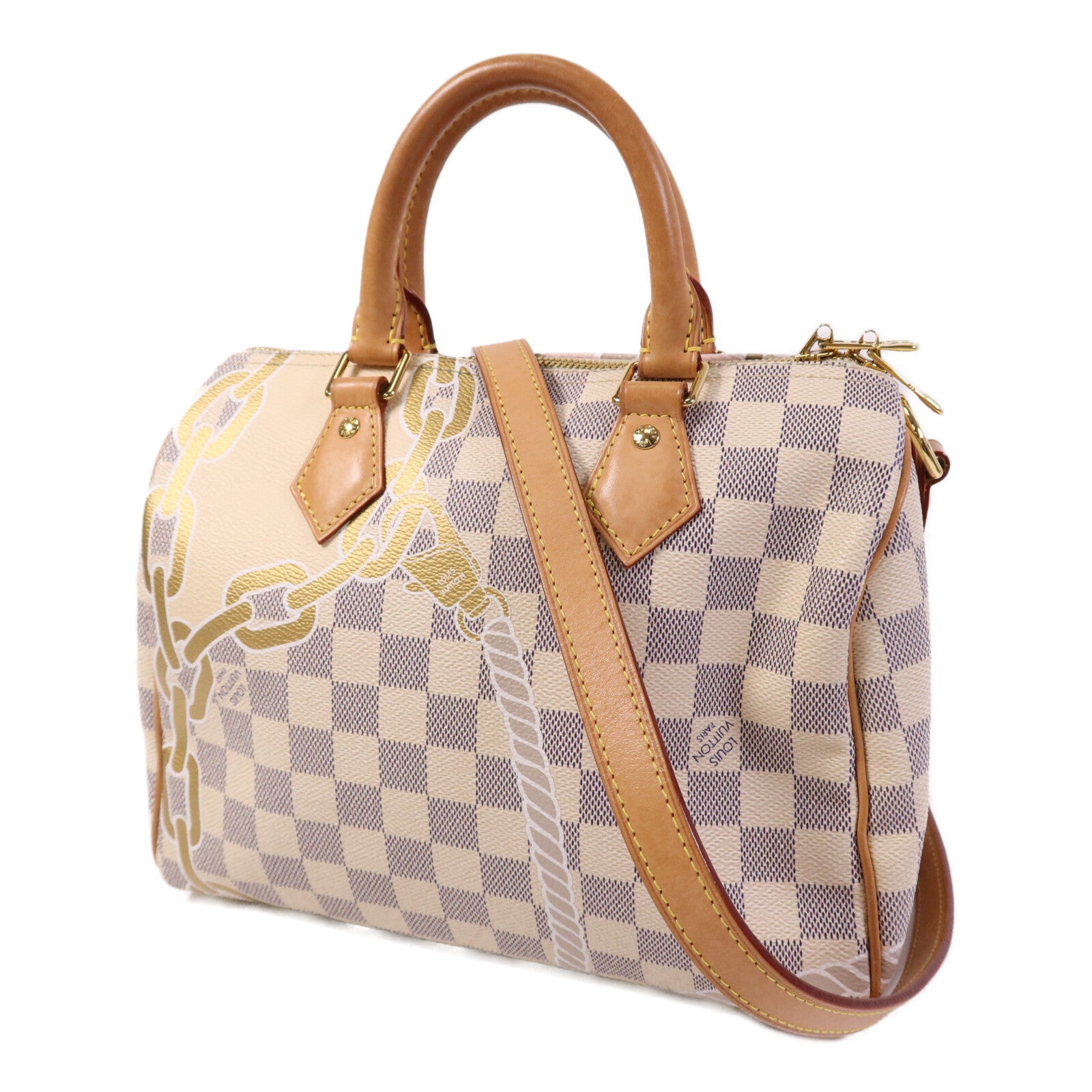 LOUIS VUITTON Damier Azur Speedy Boudouliere 25金扣手挽肩背兩用袋