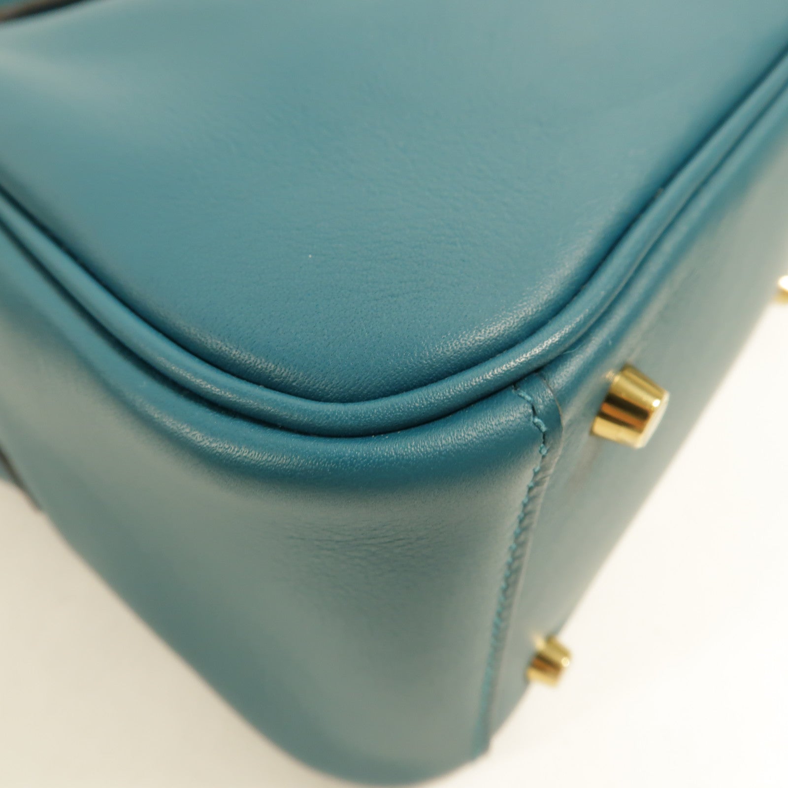 HERMES Swift皮革Mini Lindy金扣手挽肩背兩用袋Vert Bosphore