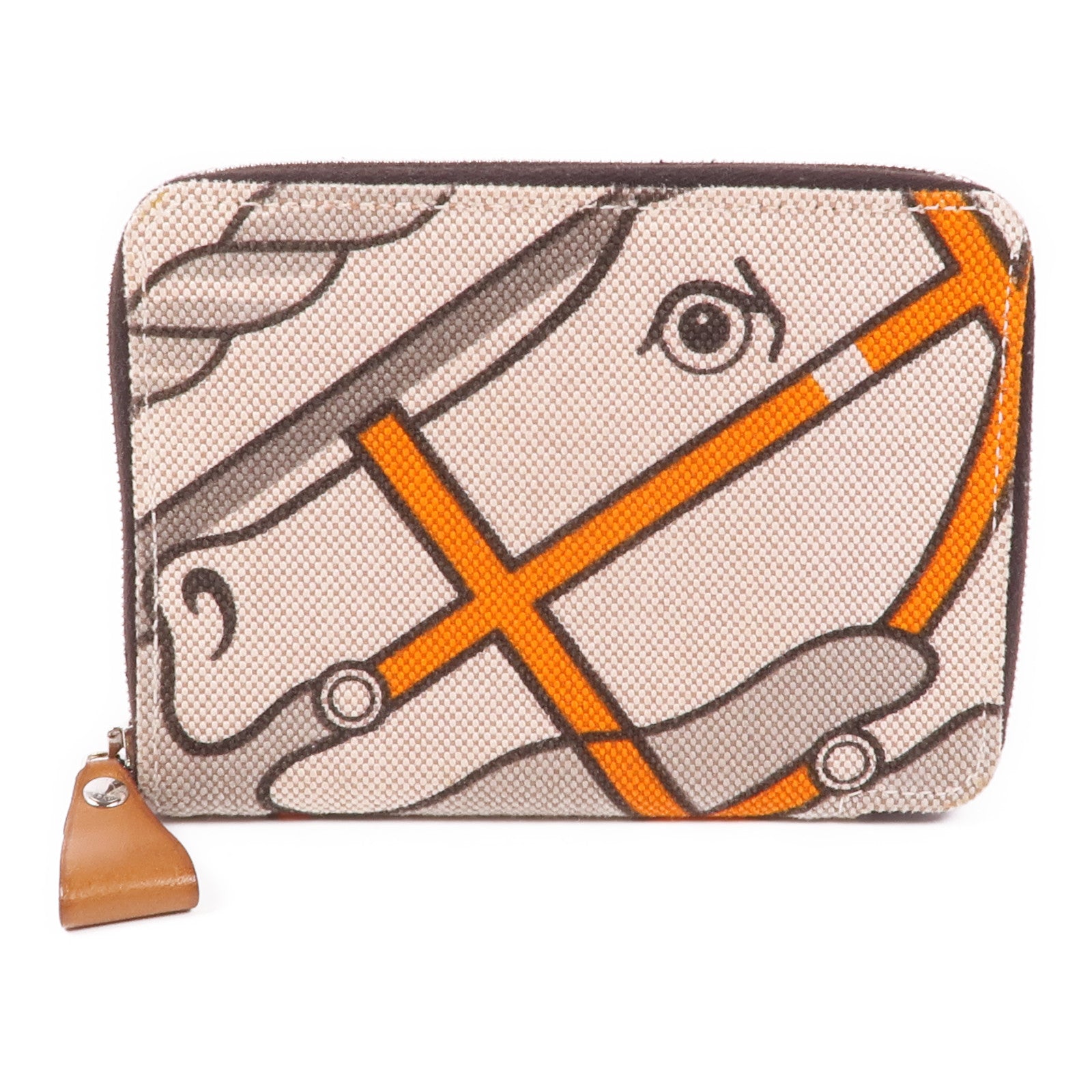 HERMES 帆布Quadrige Azap Wallet銀扣錢包Orange/Beige