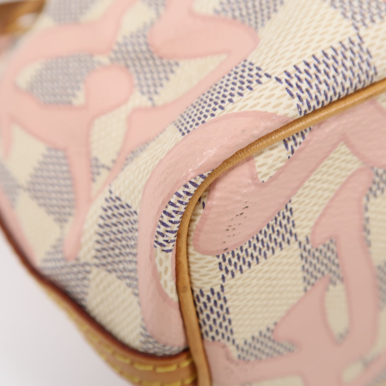 LOUIS VUITTON 【激減優惠】Damier Nano Noe金扣肩背袋白色/粉紅色