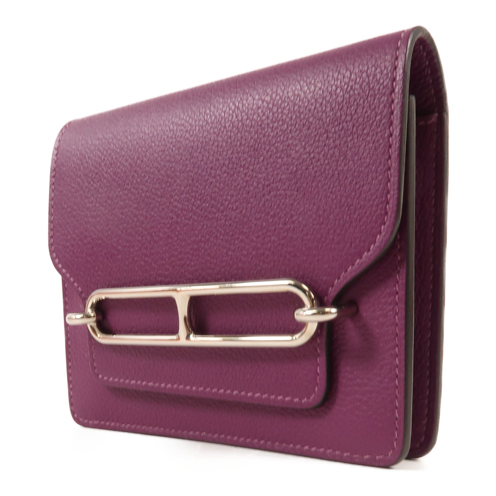 HERMES Evercolour皮革Roulis Slim銀扣錢包Anemone