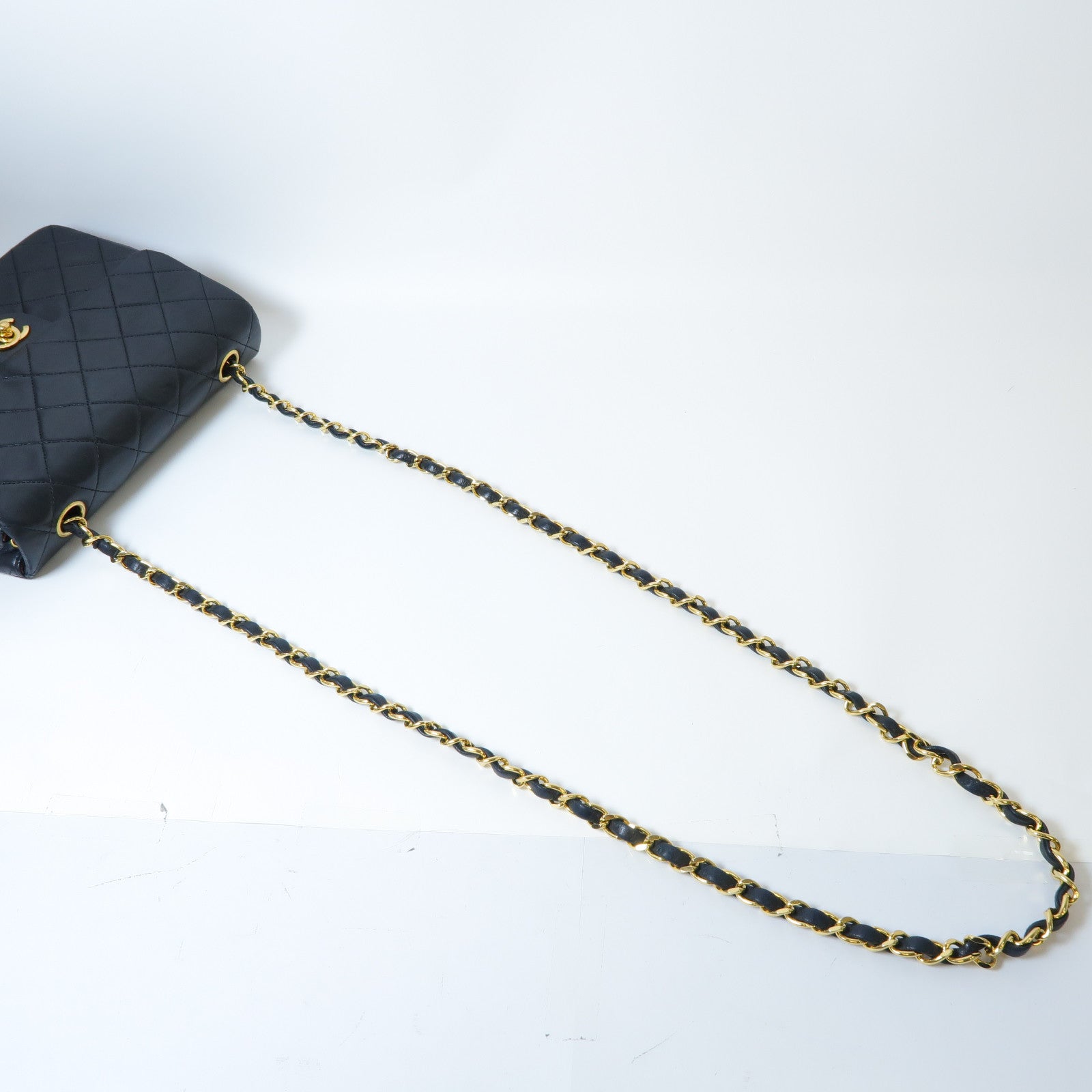 CHANEL 菱格羊皮皮革Vintage Flap Chain Shoulder Bag金扣鏈帶肩背袋黑色