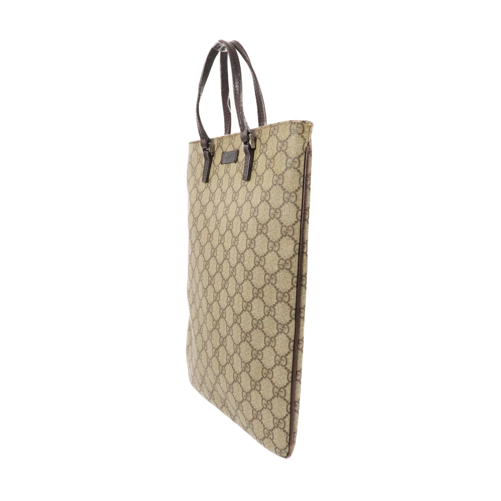 GUCCI 塗層帆布Tote Bag銀扣手挽袋啡色