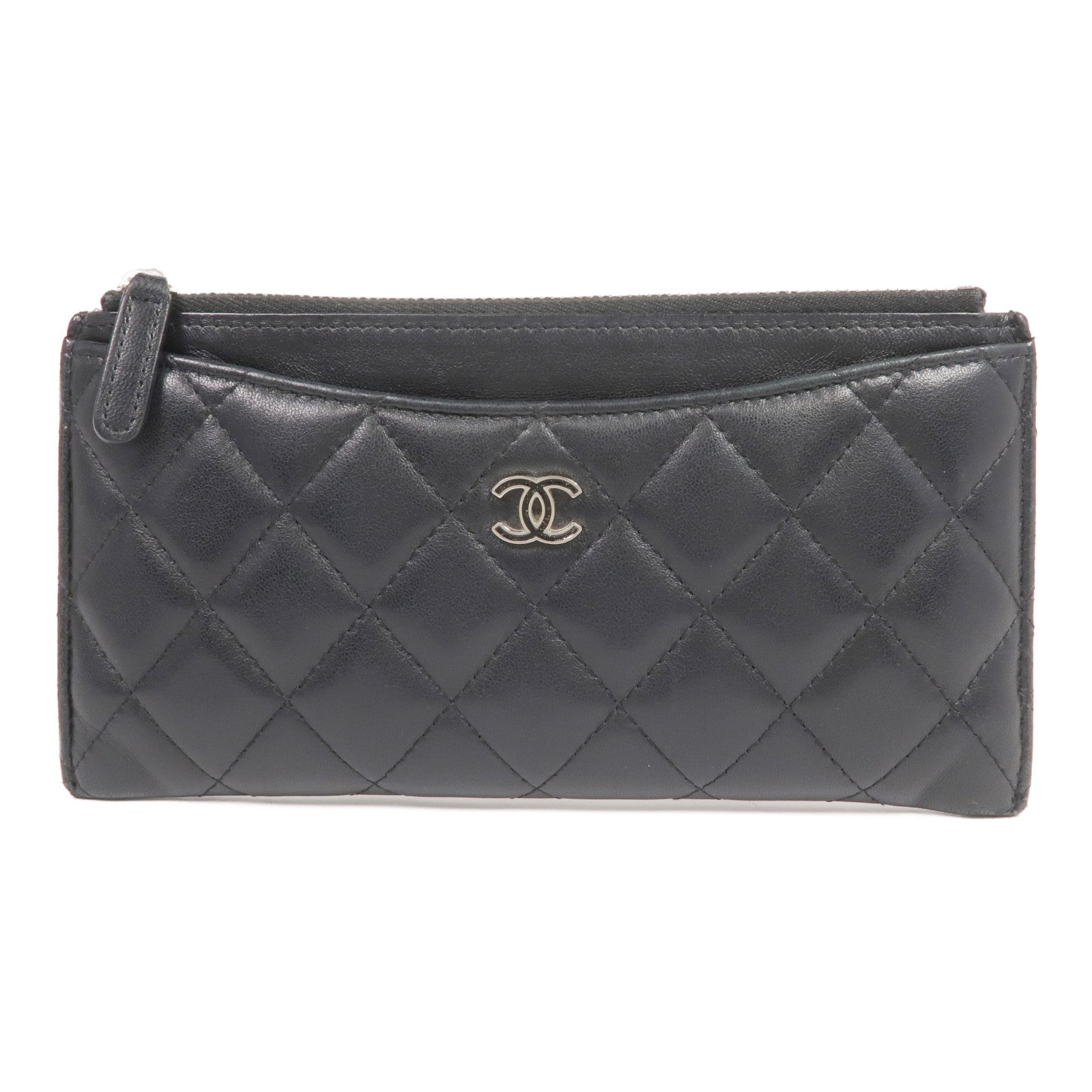 CHANEL 羊皮皮革Zipped Long Wallet銀扣長錢包