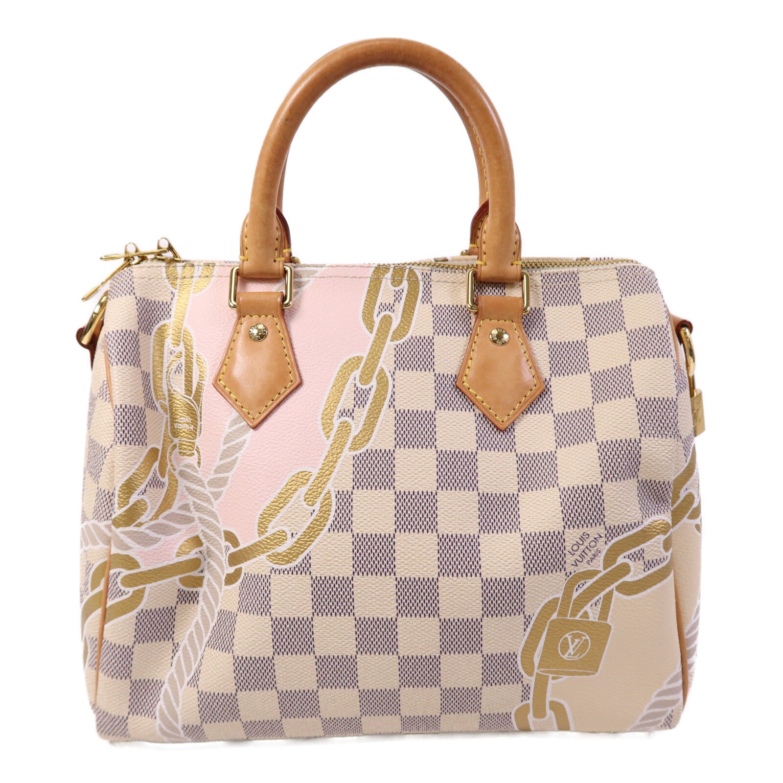 LOUIS VUITTON Damier Azur Speedy Boudouliere 25金扣手挽肩背兩用袋