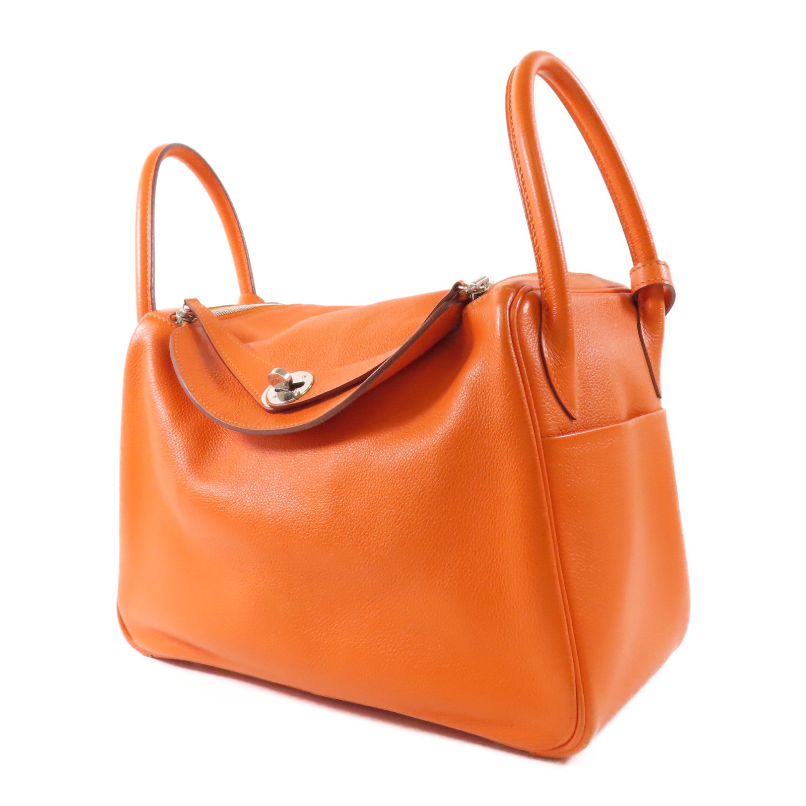 HERMES PHW Lindy 30 2 Way Bag Evercolor Leather 8V Orange Poppy