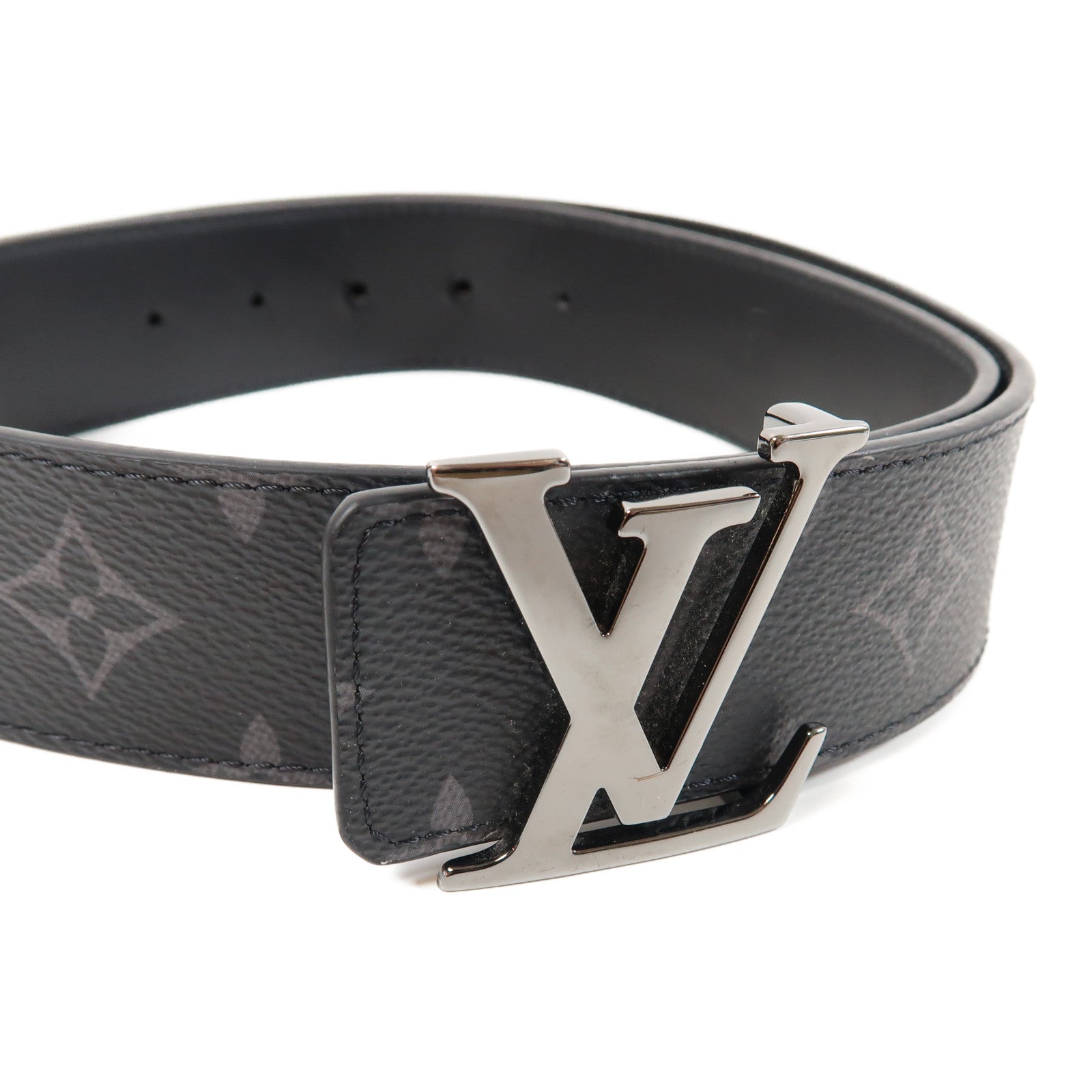 LOUIS VUITTON Monogram Eclipse Initiales 40MM Reversible Belt銀扣皮帶