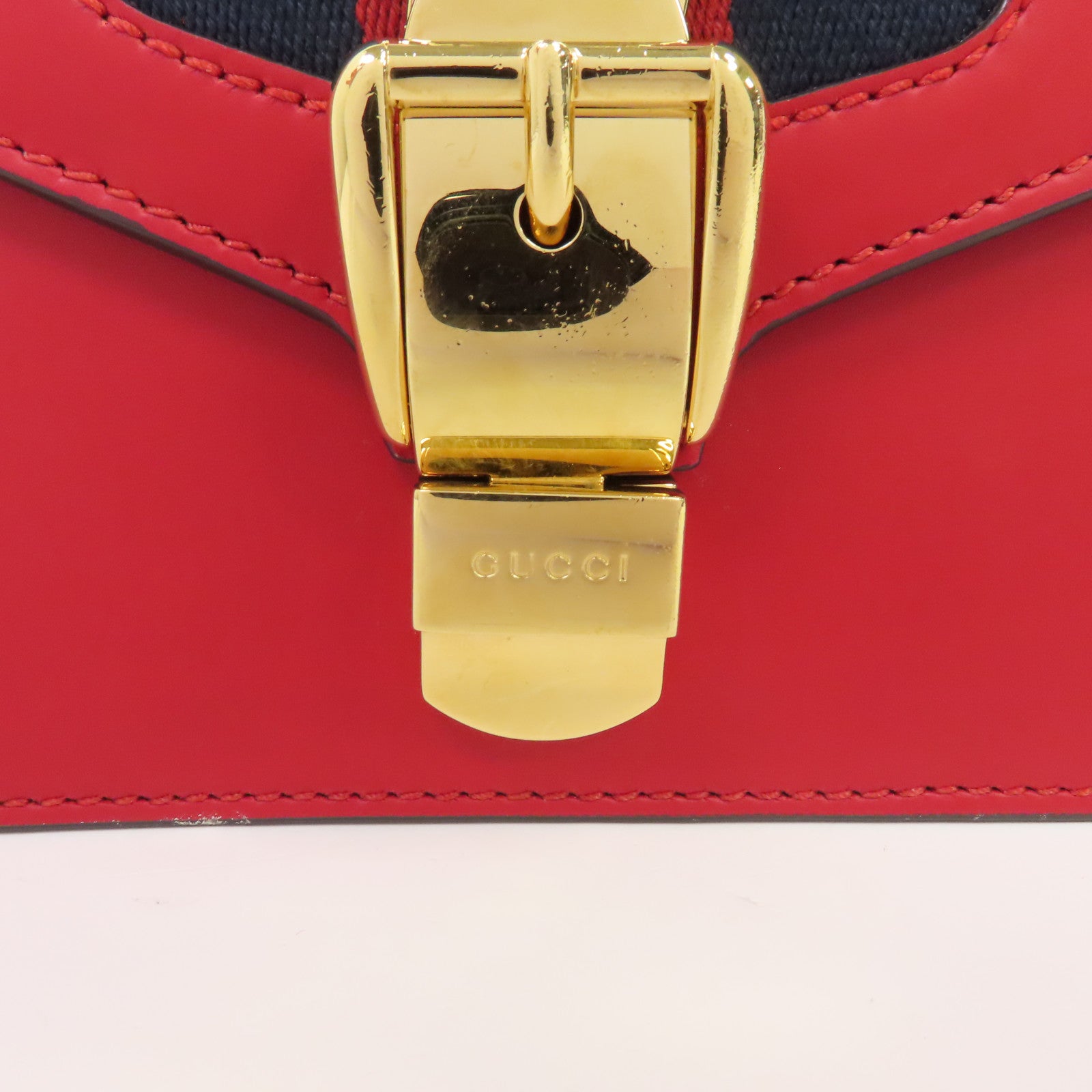 GUCCI 【激減優惠】牛皮皮革Sylvie金扣肩背袋紅色