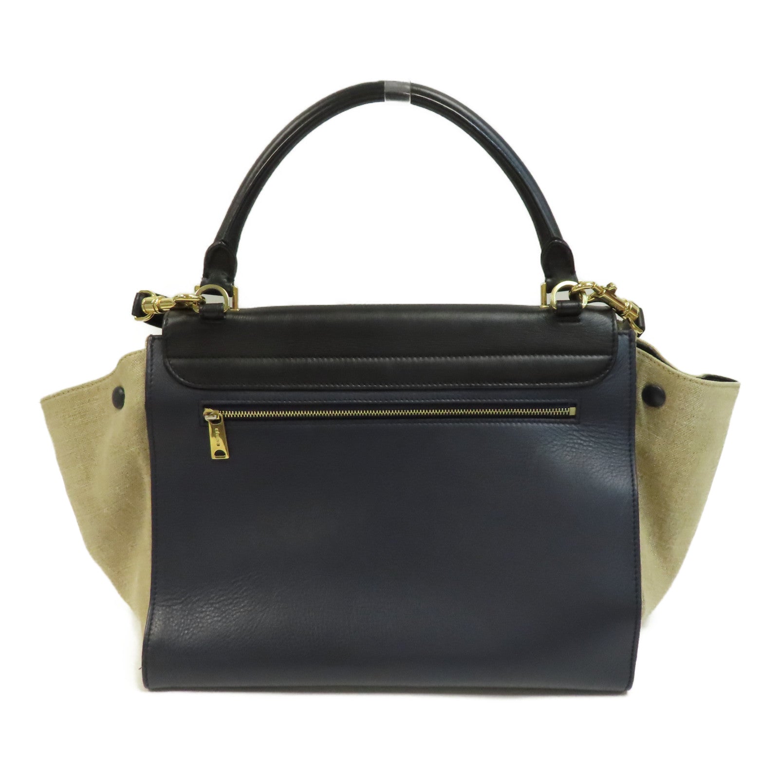 CELINE 【激減優惠】牛皮皮革Trapeze金扣手挽肩背兩用袋深藍色/米色