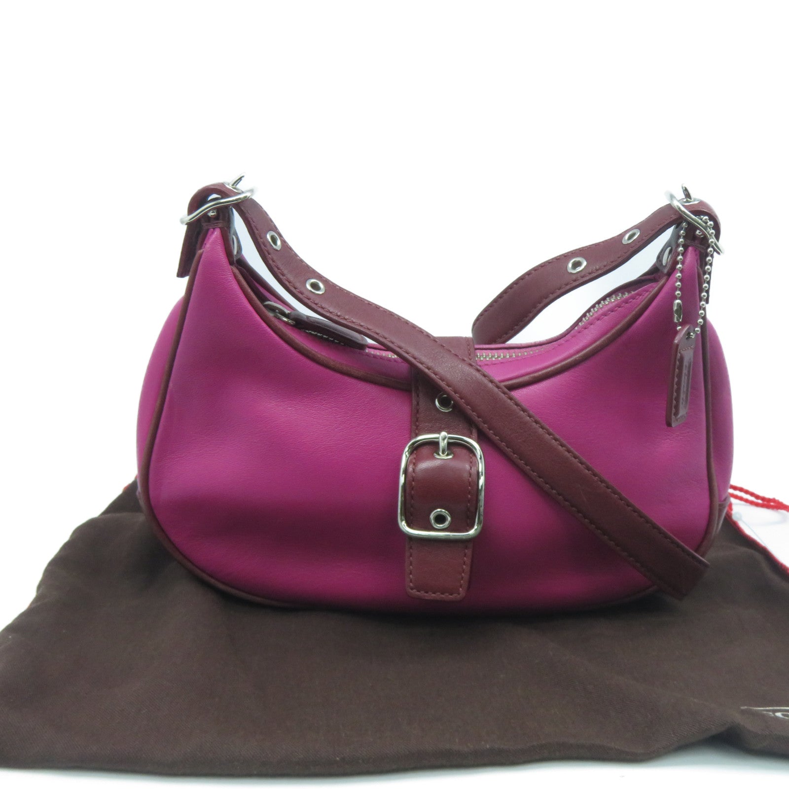 COACH 【激減優惠】牛皮皮革Shoulder Bag銀扣肩背袋粉紅色