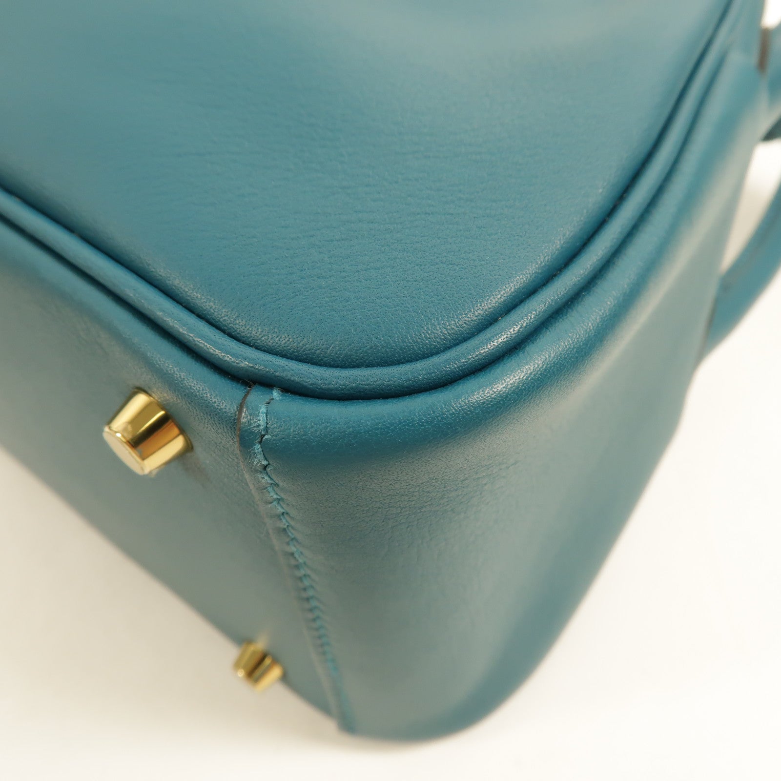 HERMES Swift皮革Mini Lindy金扣手挽肩背兩用袋Vert Bosphore