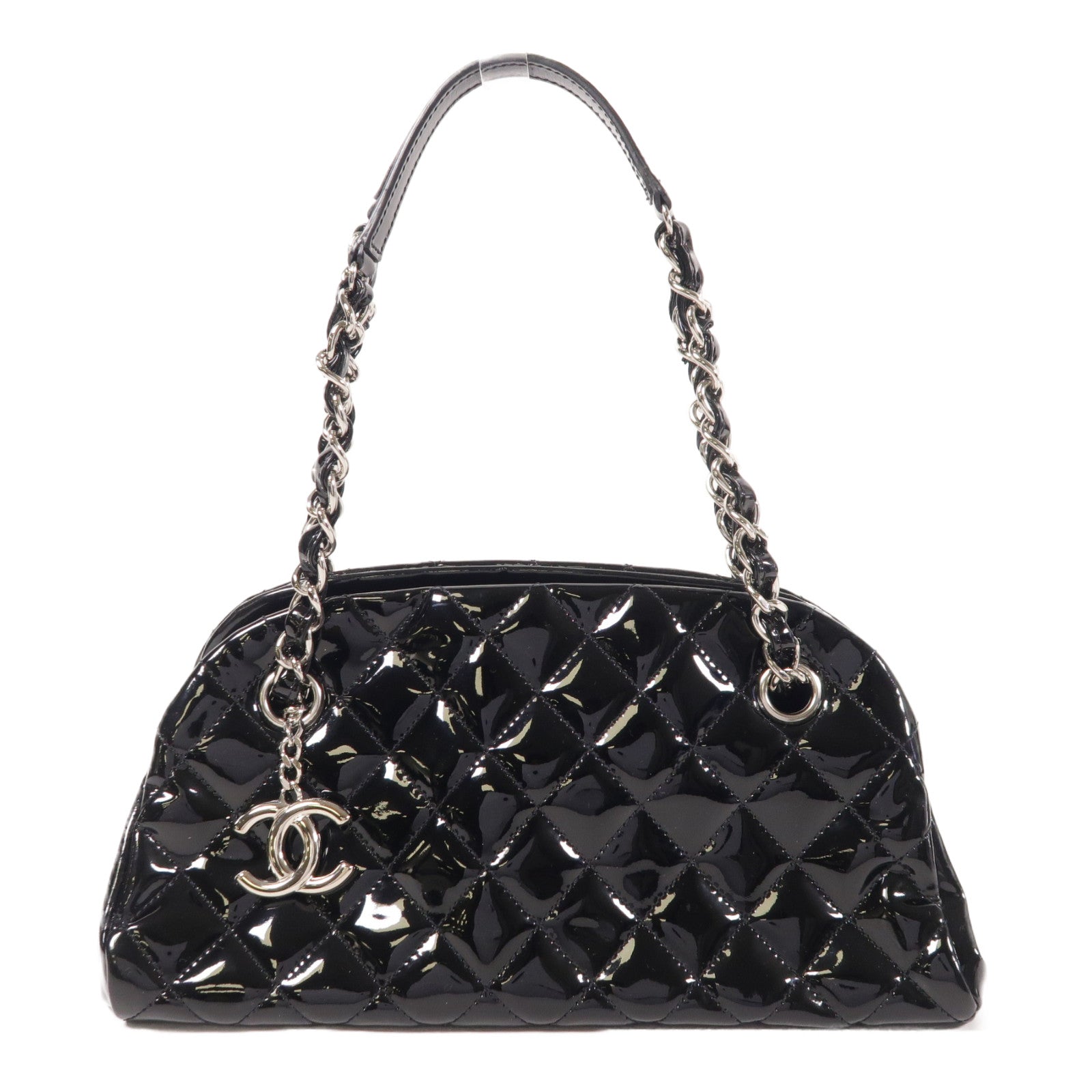CHANEL 漆皮皮革Chain Shoulder銀扣鏈帶肩背袋