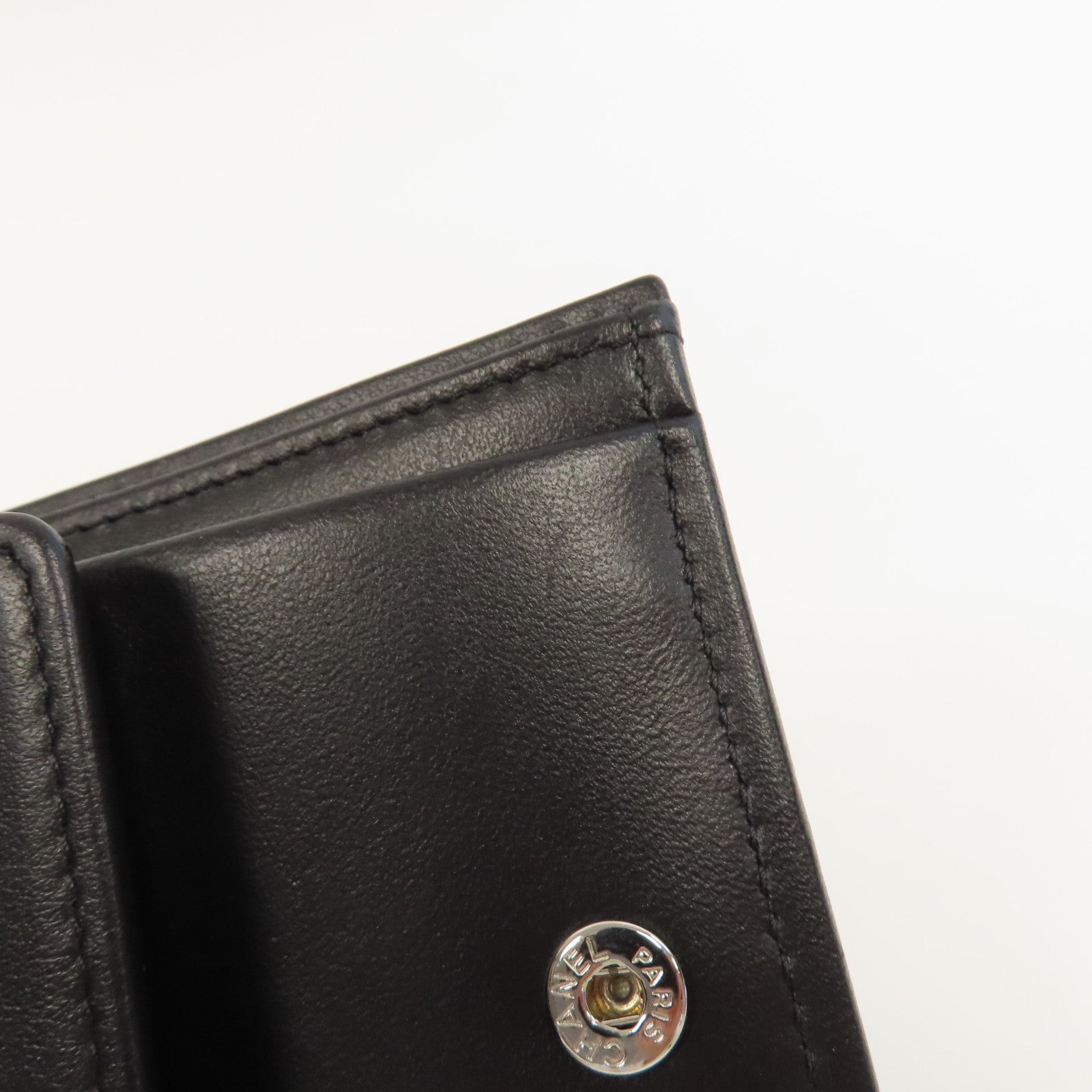 CHANEL 菱格Caviar皮革Wallet銀扣錢包黑色