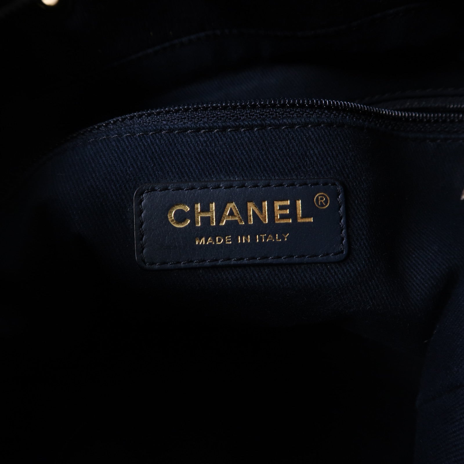 CHANEL 【清倉大減價】棉質Bucket Bag金扣鏈帶肩背袋深藍色