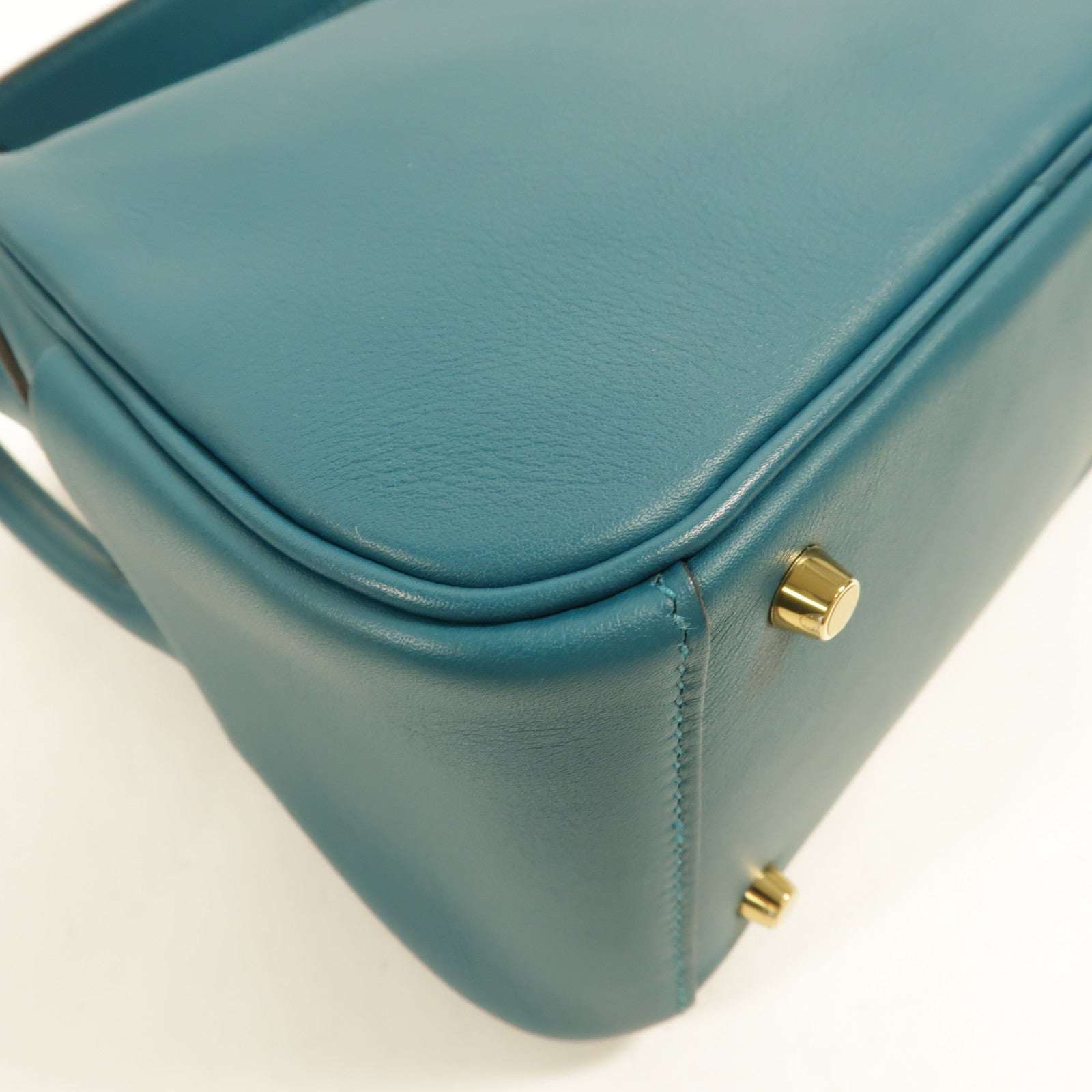 HERMES Swift皮革Mini Lindy金扣手挽肩背兩用袋Vert Bosphore