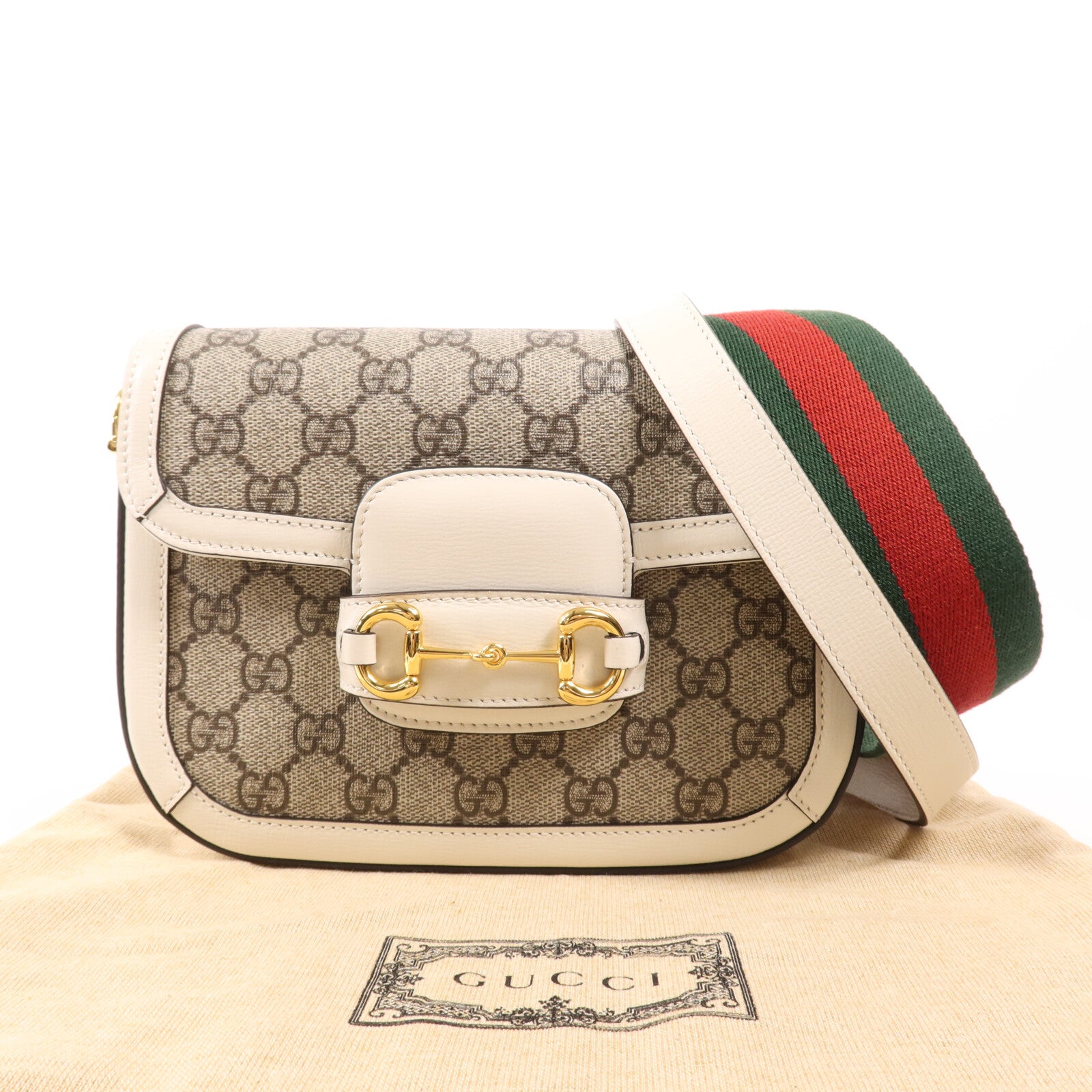 GUCCI 塗層帆布/皮革Horsebit 1955金扣肩背袋