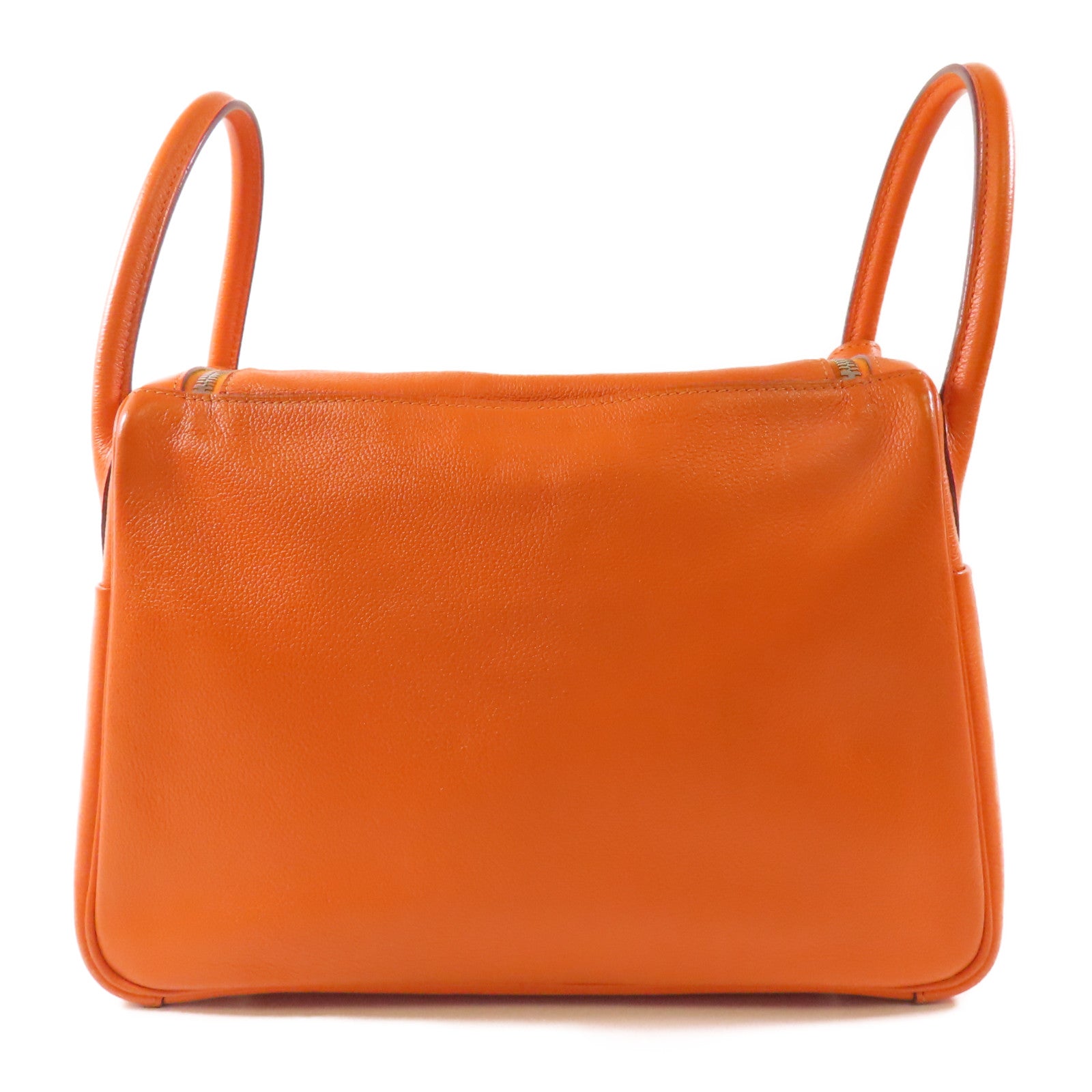HERMES PHW Lindy 30 2 Way Bag Evercolor Leather 8V Orange Poppy