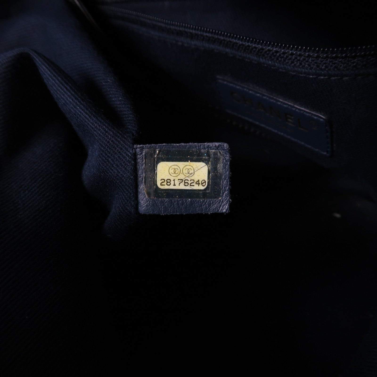 CHANEL 【清倉大減價】棉質Bucket Bag金扣鏈帶肩背袋深藍色