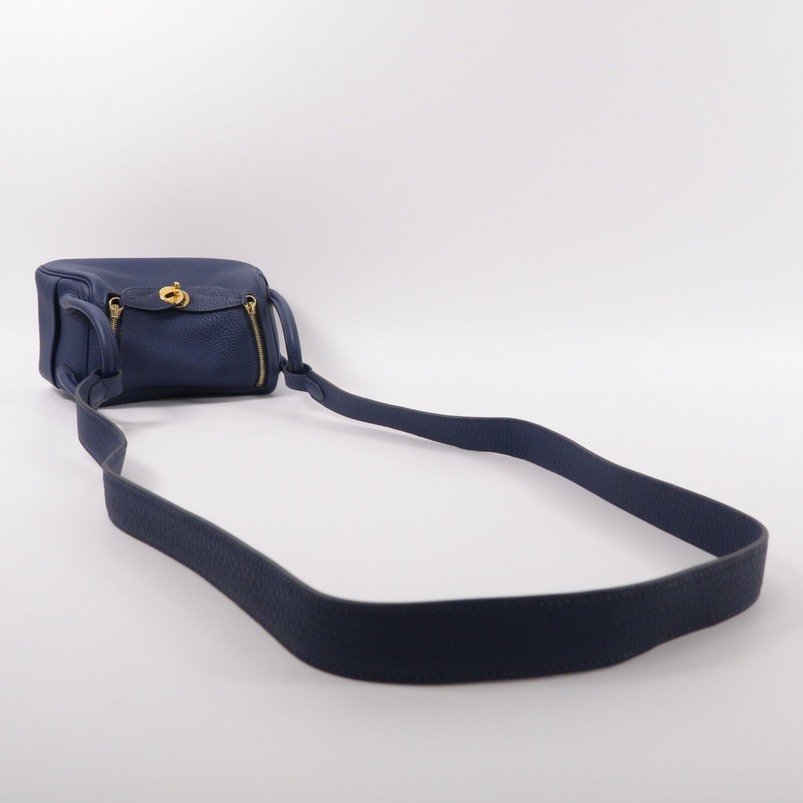 HERMES Clemence皮革Mini Lindy手挽肩背兩用袋Bleu De Prusse