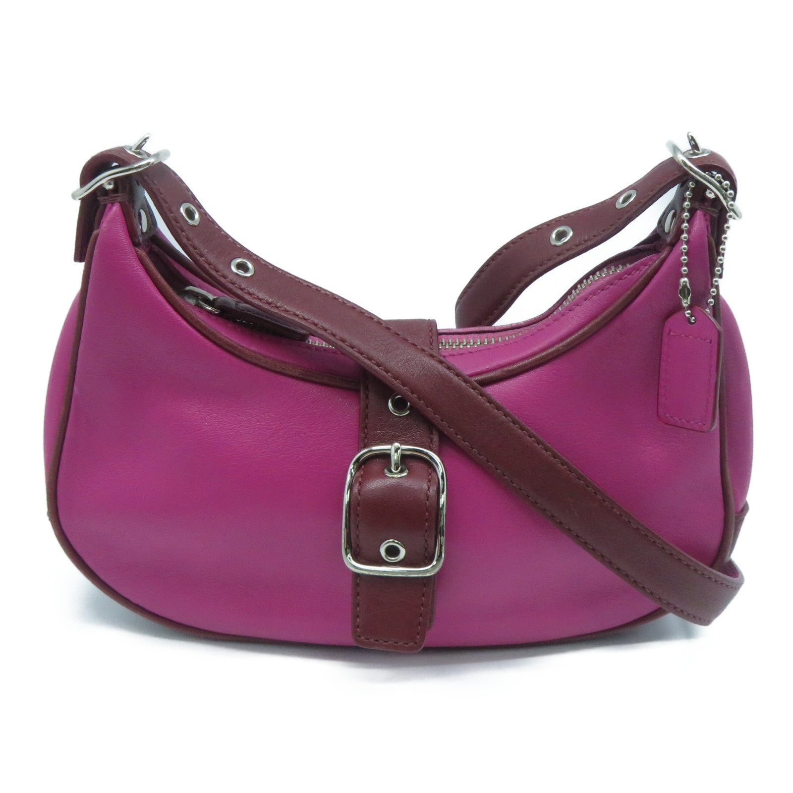 COACH 【激減優惠】牛皮皮革Shoulder Bag銀扣肩背袋粉紅色