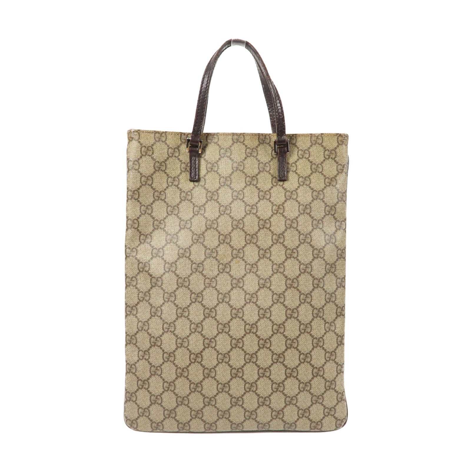 GUCCI 塗層帆布Tote Bag銀扣手挽袋啡色